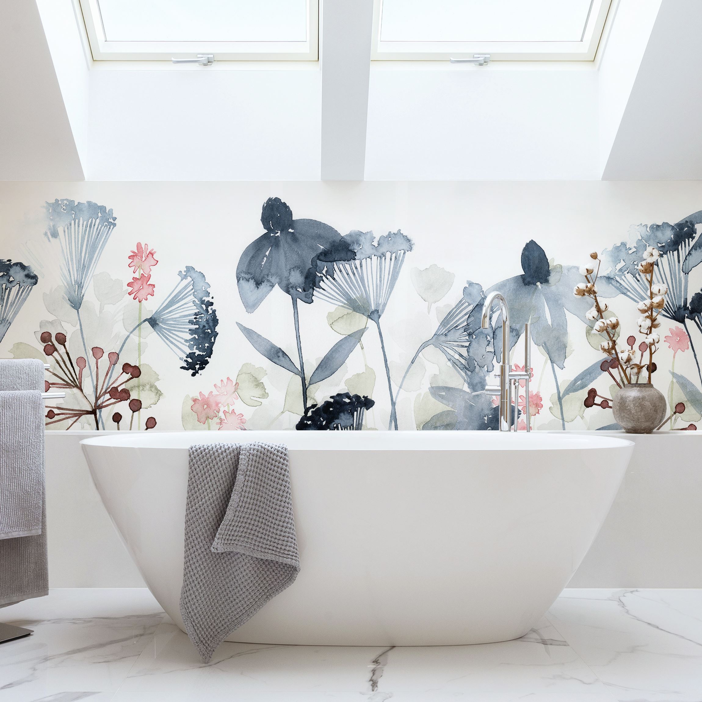 Wandverkleidung Bad Wildblumen Aquarell I