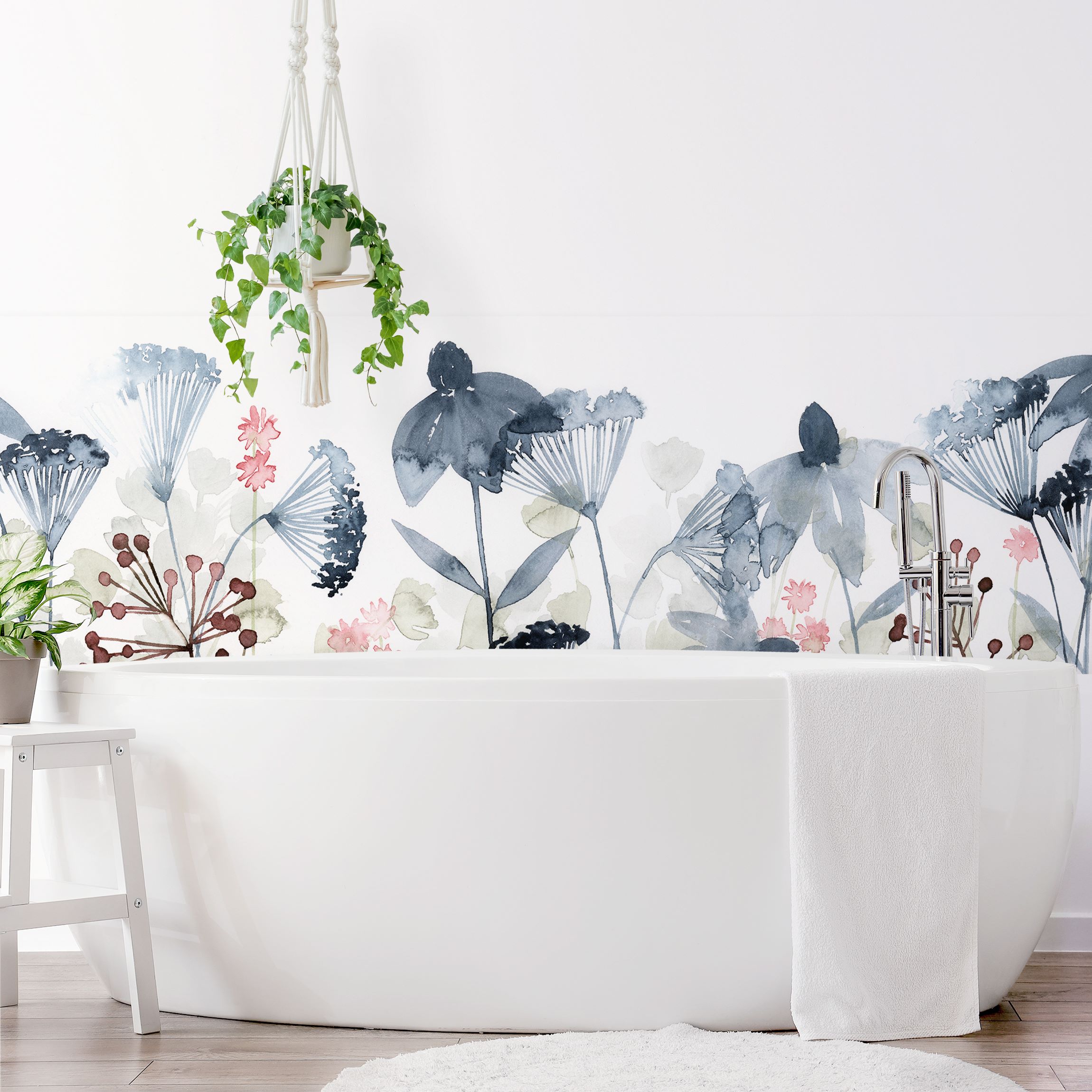 Wandverkleidung Bad Wildblumen Aquarell I