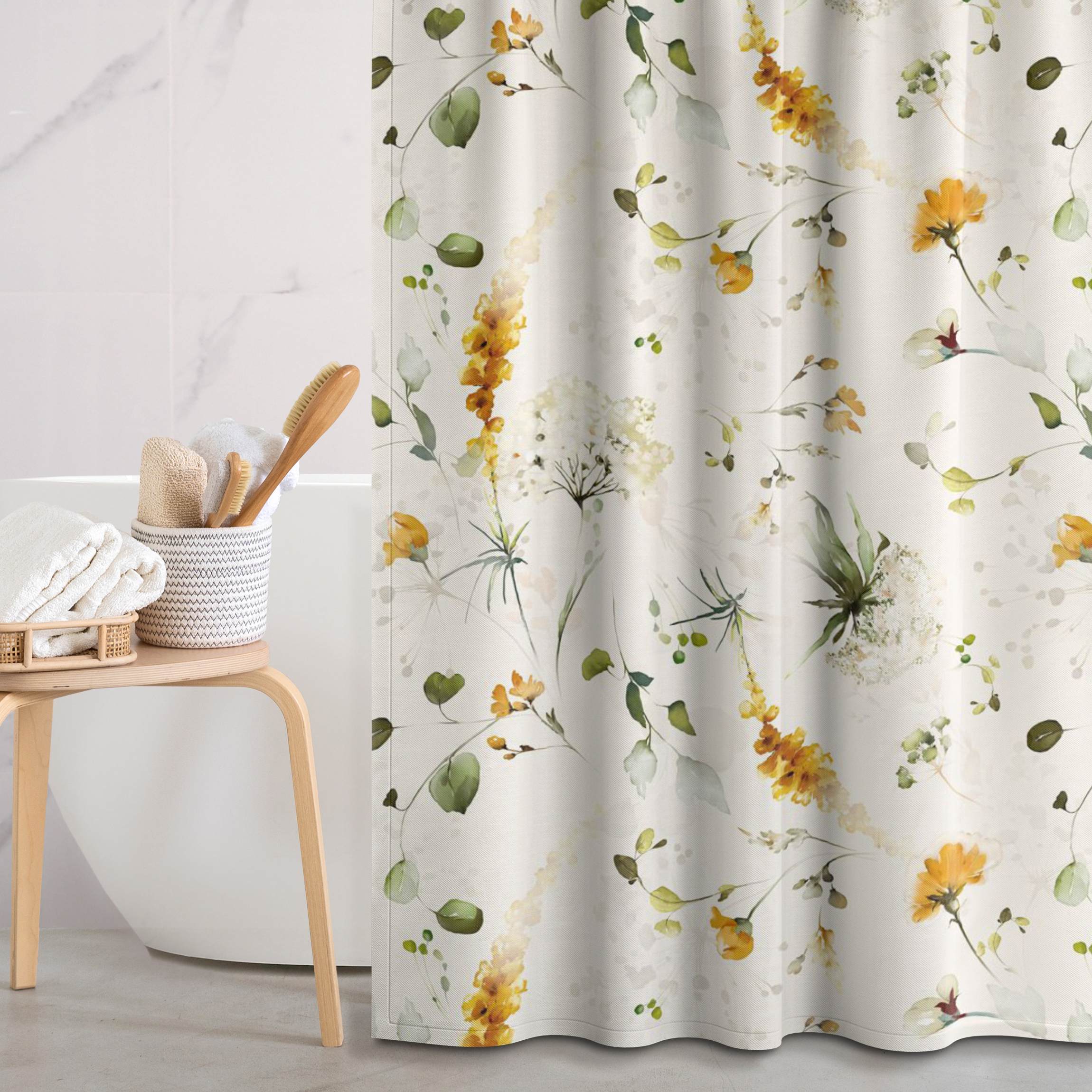 Duschvorhang Wildblumen Aquarell Muster auf Beige