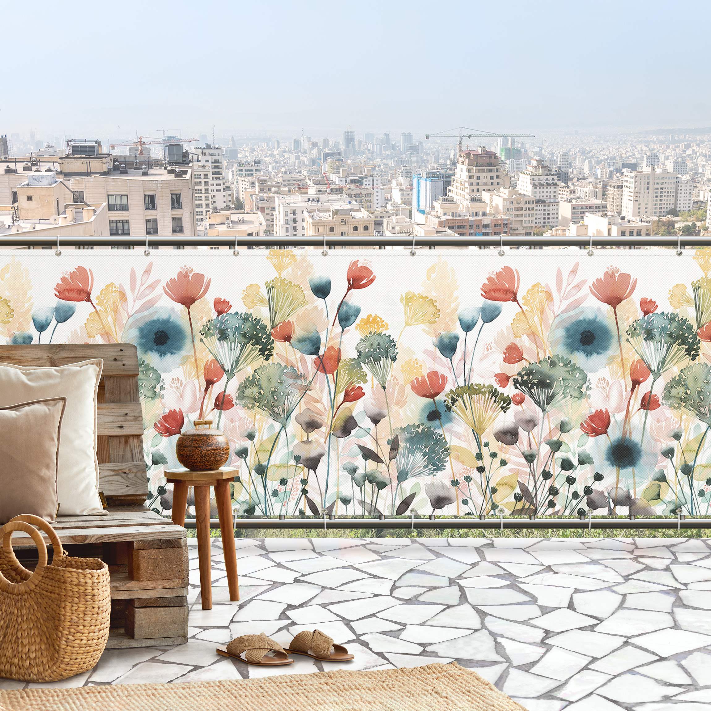 Balkon Sichtschutz Wildblumen im Sommer III