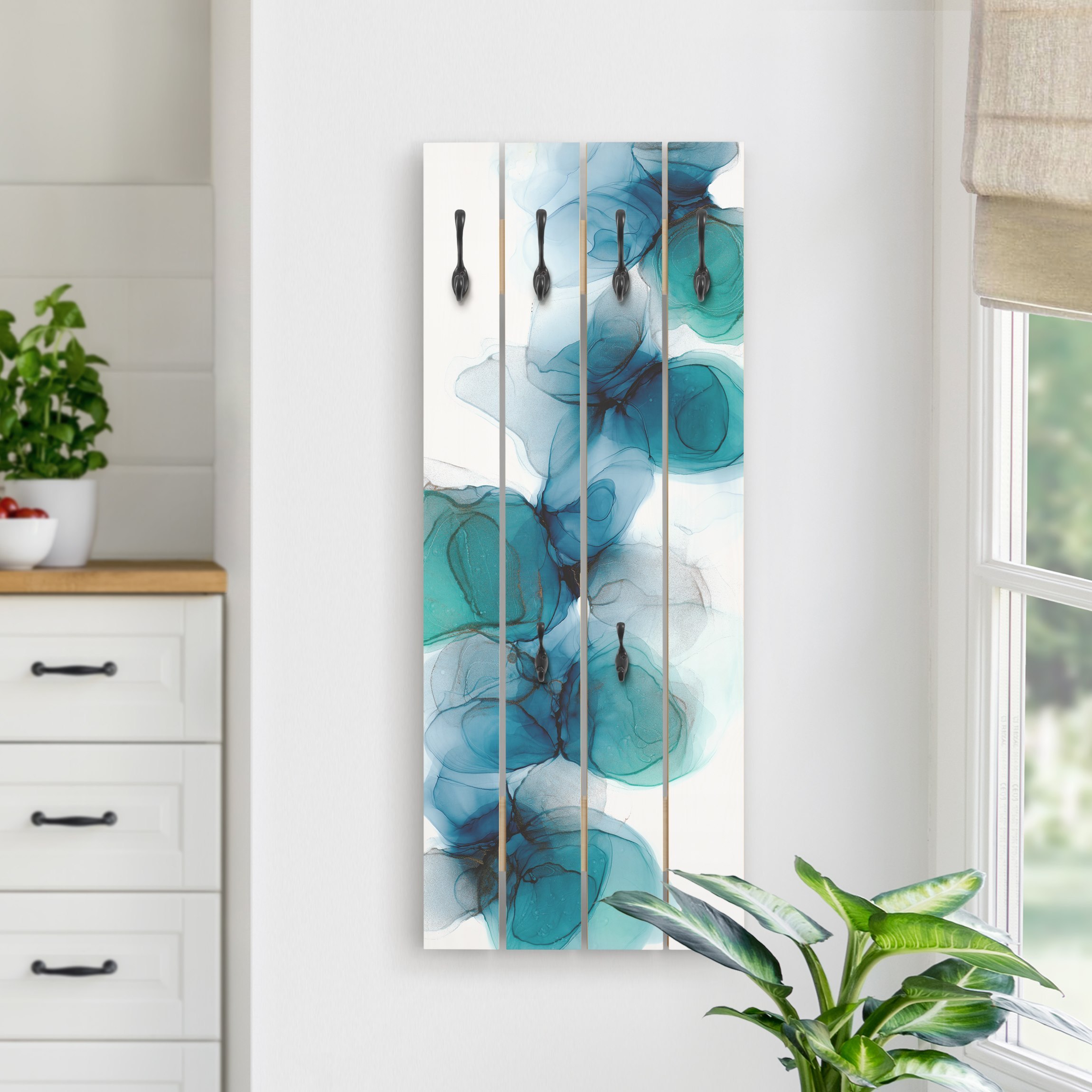 Wandgarderobe Wilde Blüten in Blau und Gold
