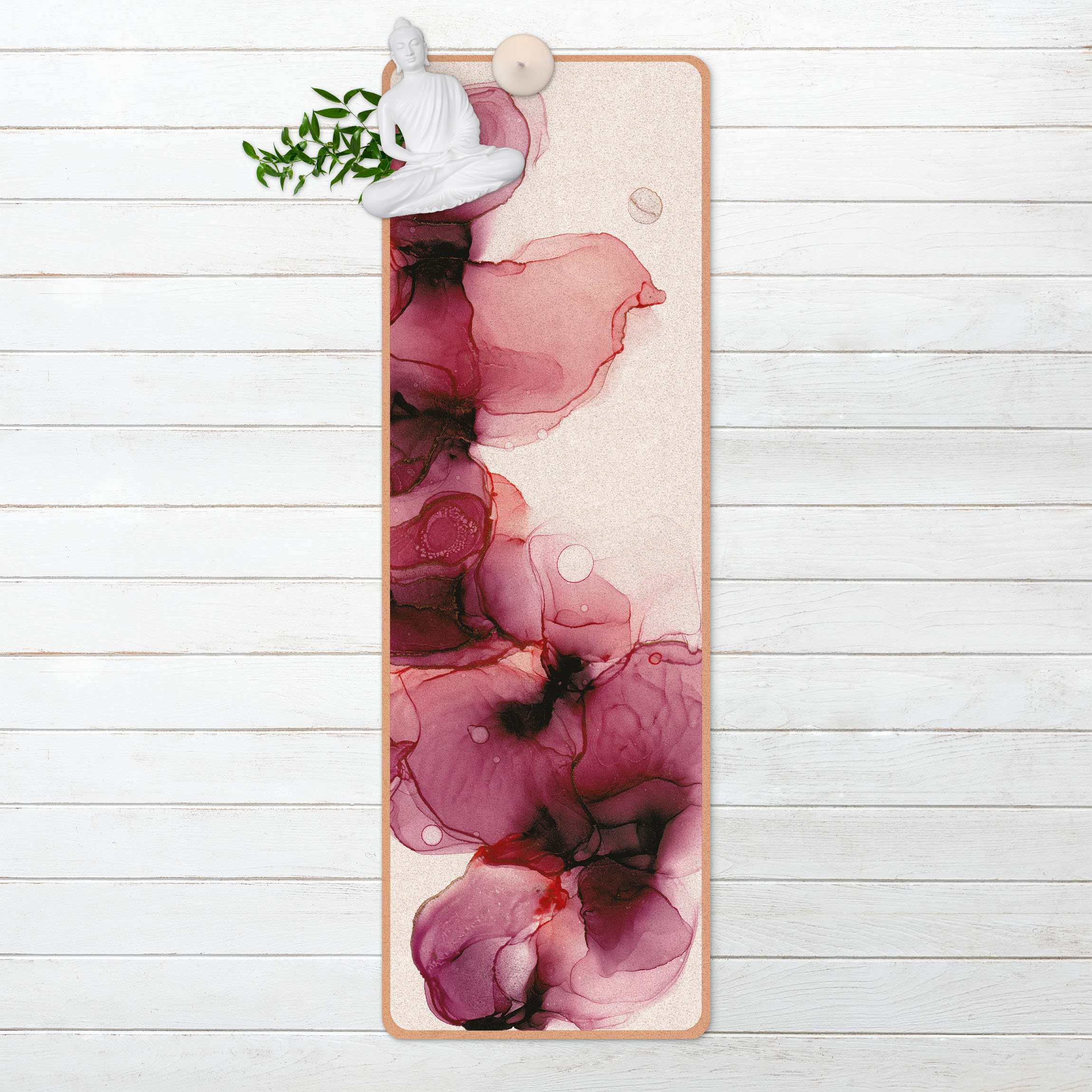 Yogamatte Kork Wilde Blüten in Violett und Gold