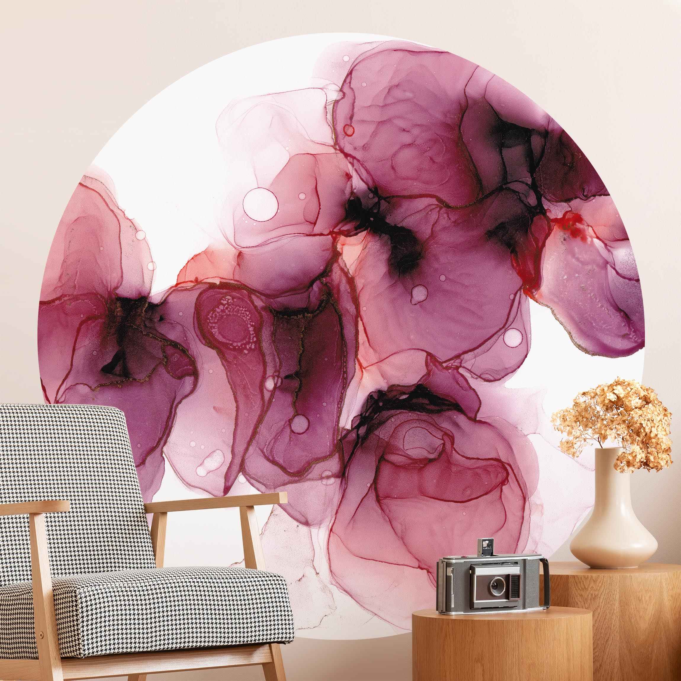 Runde Fototapete Wilde Blüten in Violett und Gold