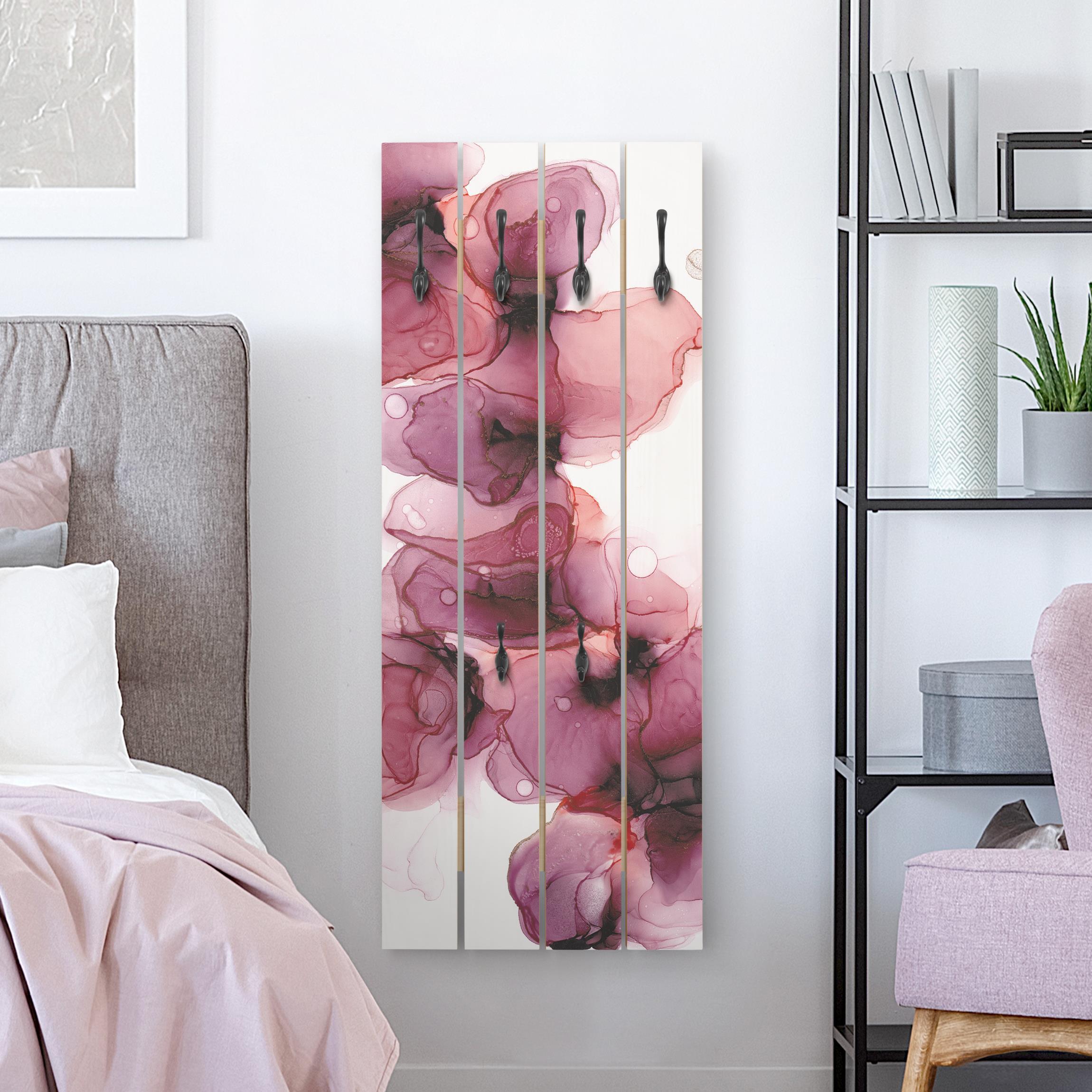 Wandgarderobe Wilde Blüten in Violett und Gold