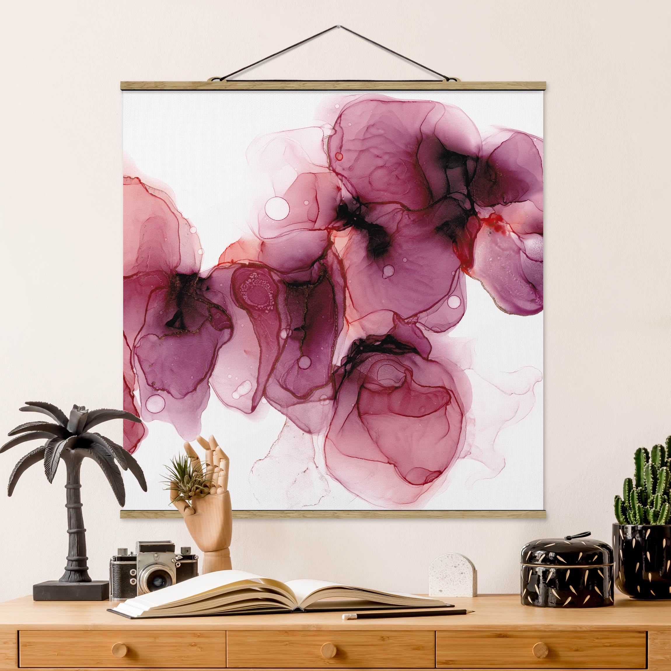 Stoffbild Wilde Blüten in Violett und Gold