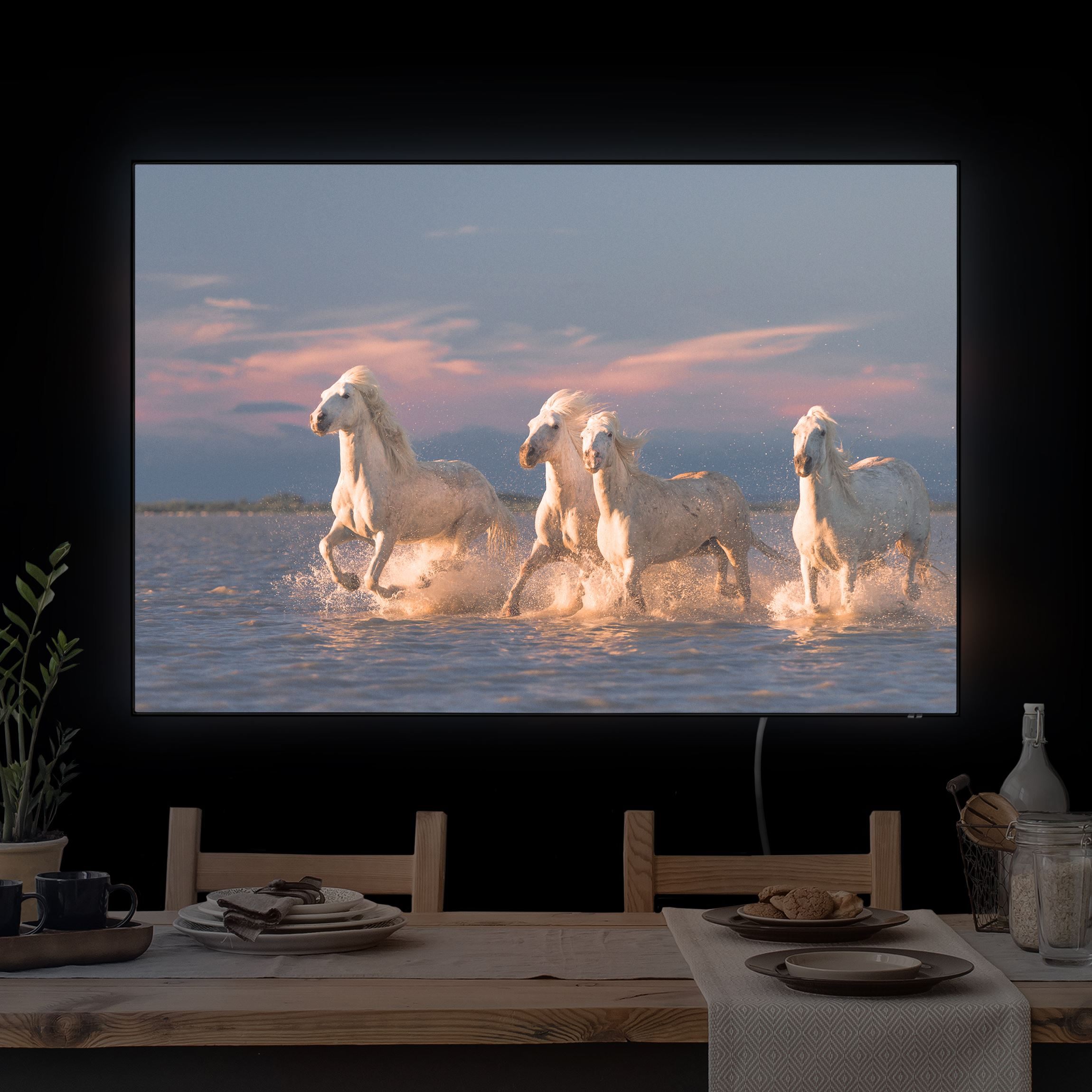LED-Wechselbild Wilde Pferde in Kamargue