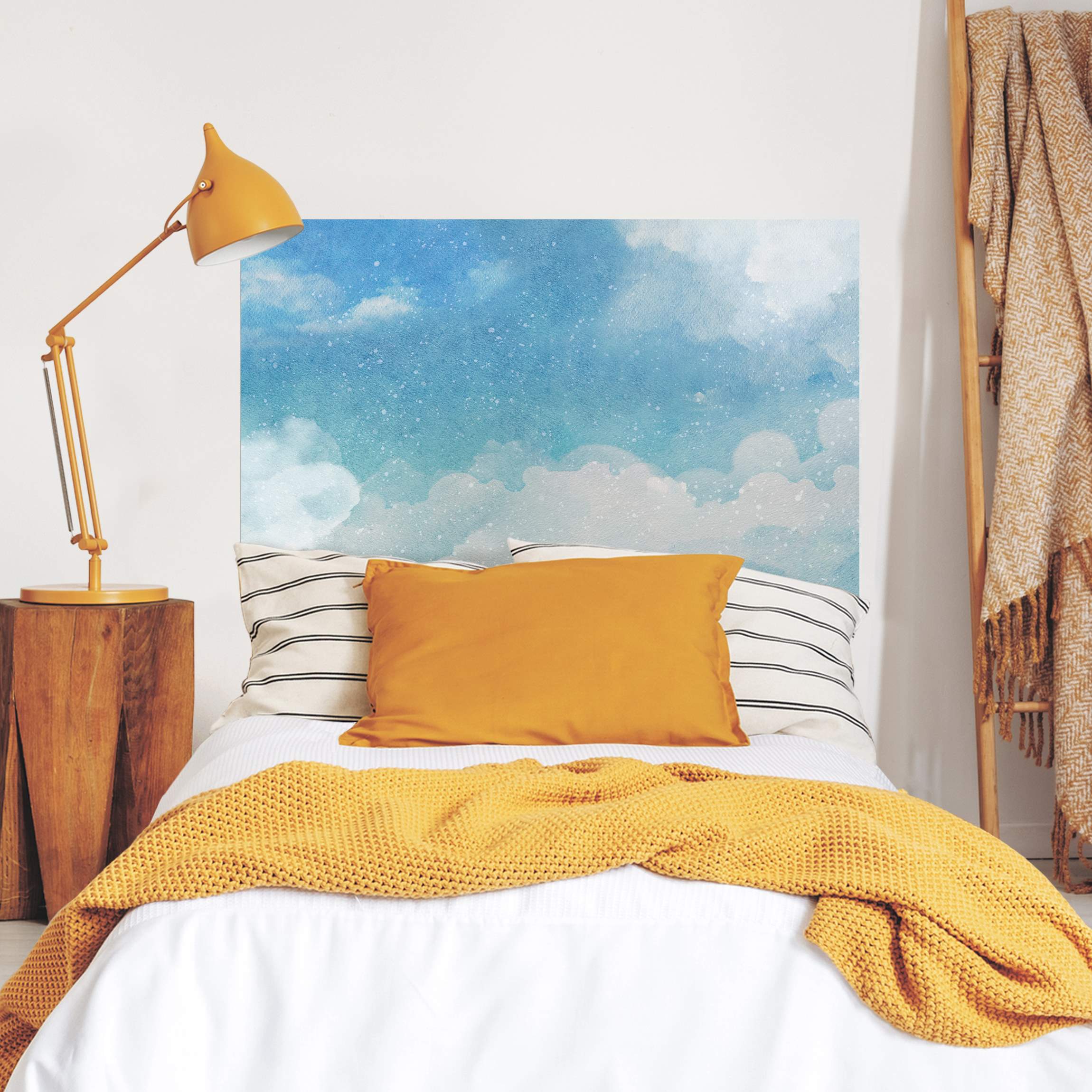 Kopfteil Bett Wolken Wasserfarben