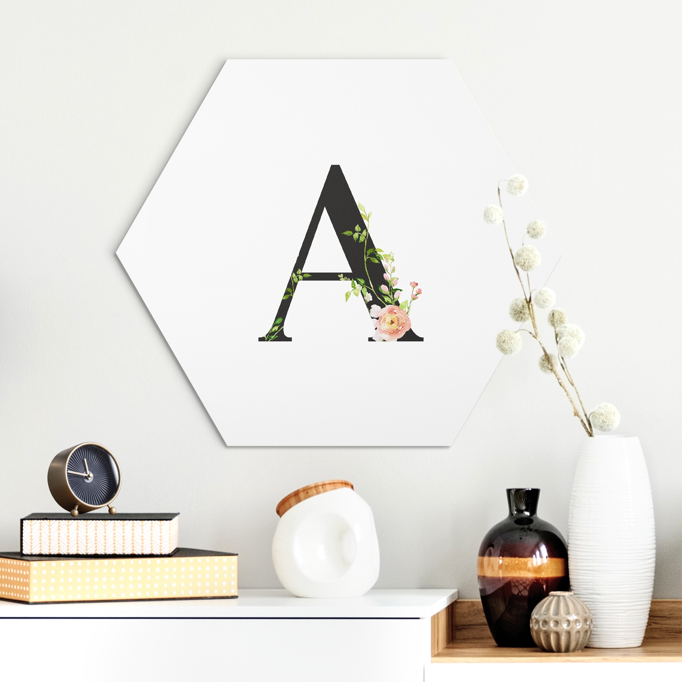 Hexagon-Forexbild Wunschbuchstabe Aquarell Blumen