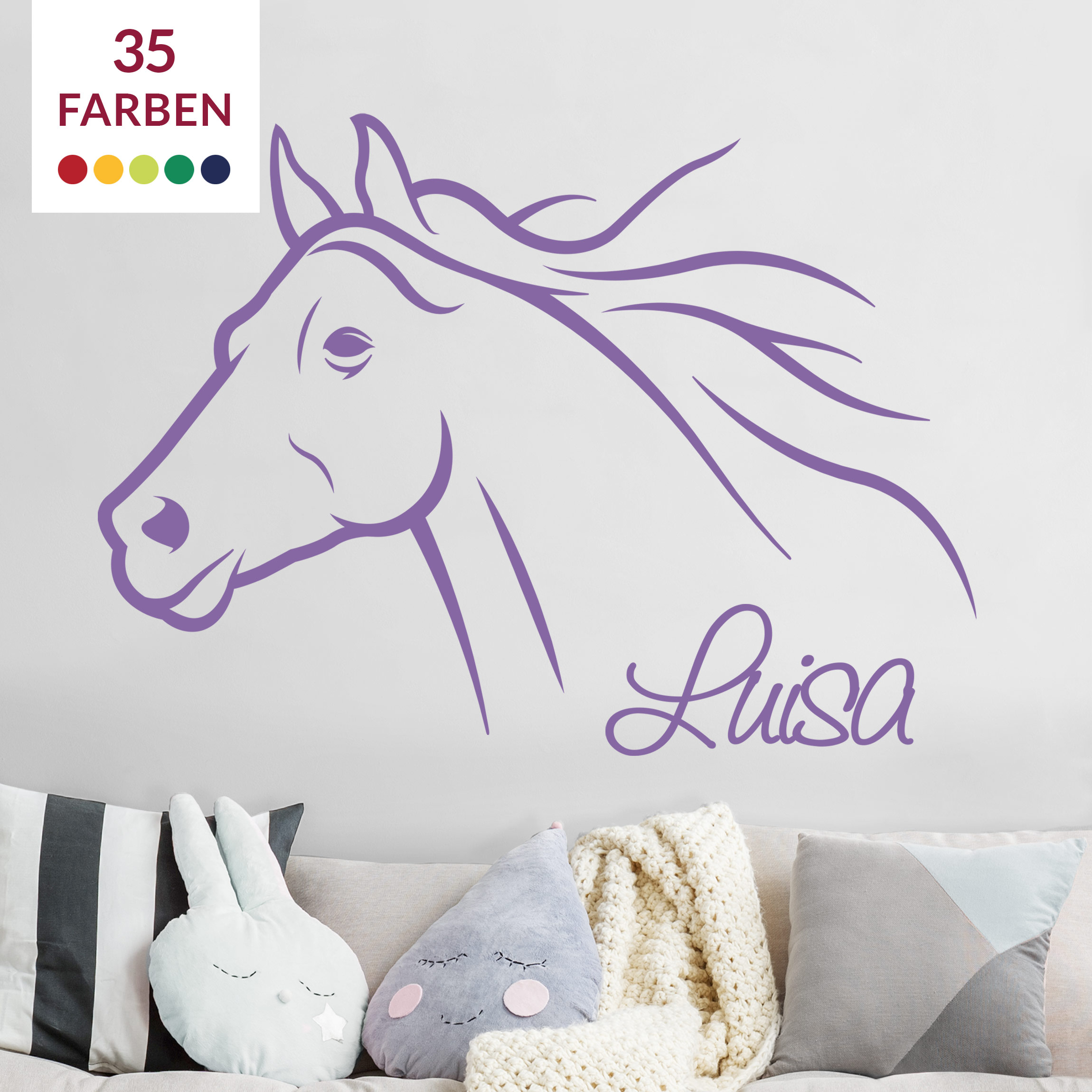 Wunschtext-Wandtattoo Kinderzimmer Wunschtext-Pferd