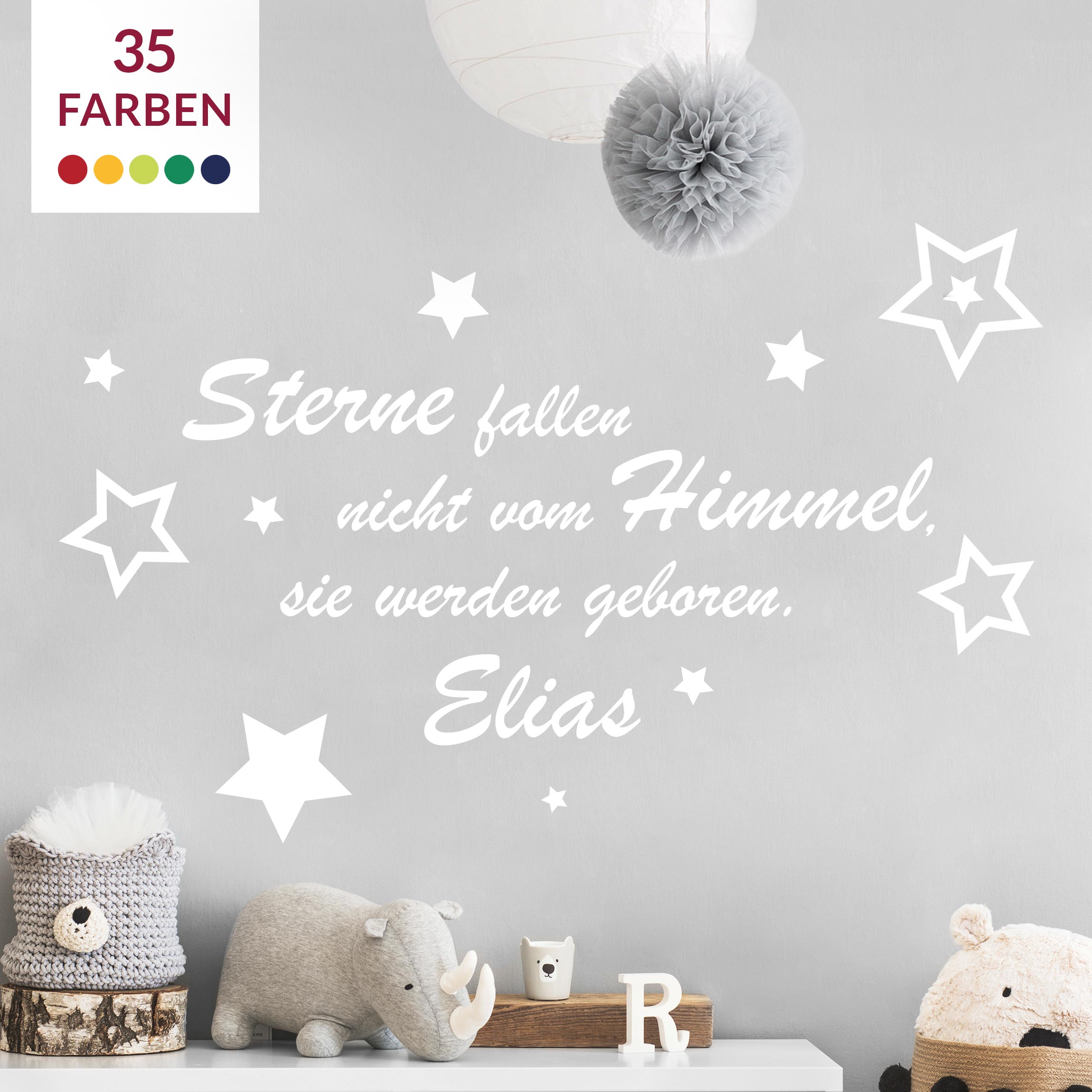 Wunschtext-Wandtattoo Kinderzimmer Wunschtext-Sterne fallen