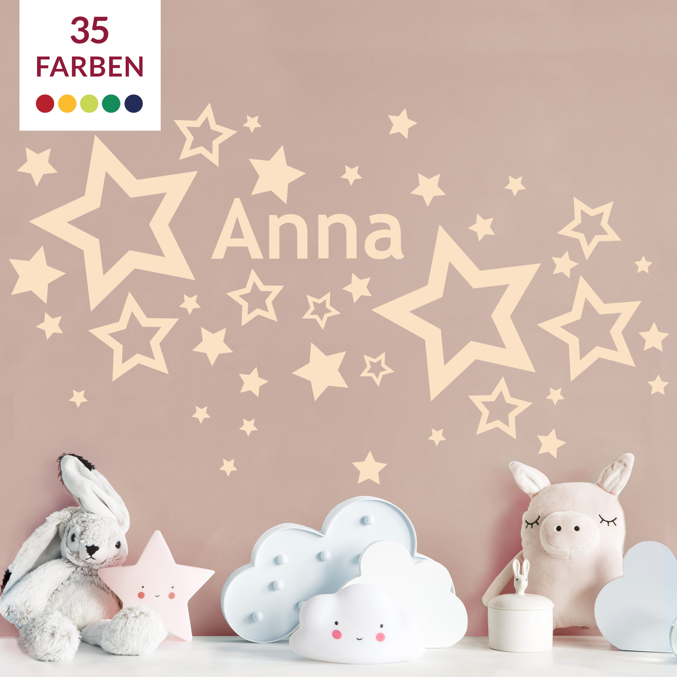 Wunschtext-Wandtattoo Kinderzimmer 38-teilig Wunschtext-Sternstunde