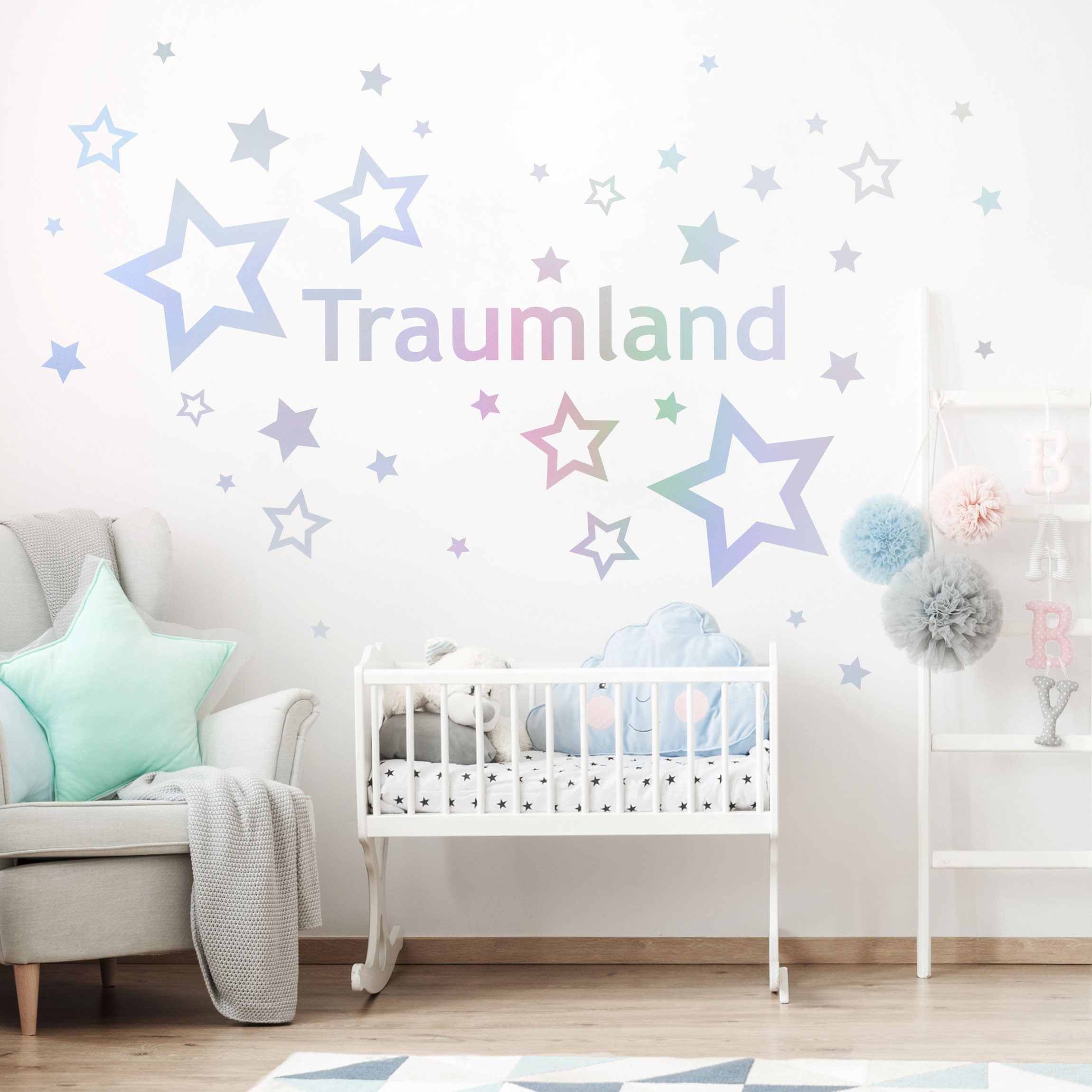 Wunschtext-Wandtattoo Kinderzimmer 38-teilig Wunschtext-Sternstunde