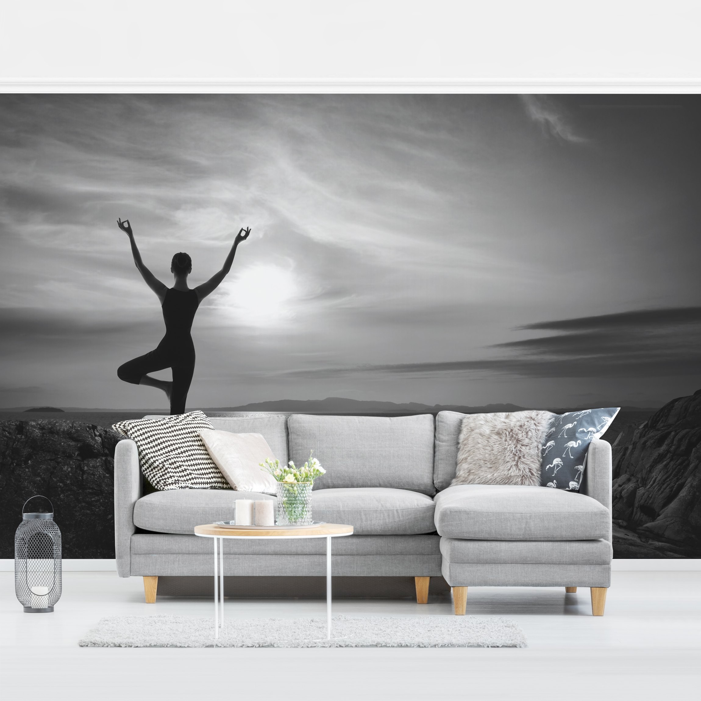 Fototapete Natur Yoga schwarz weiß