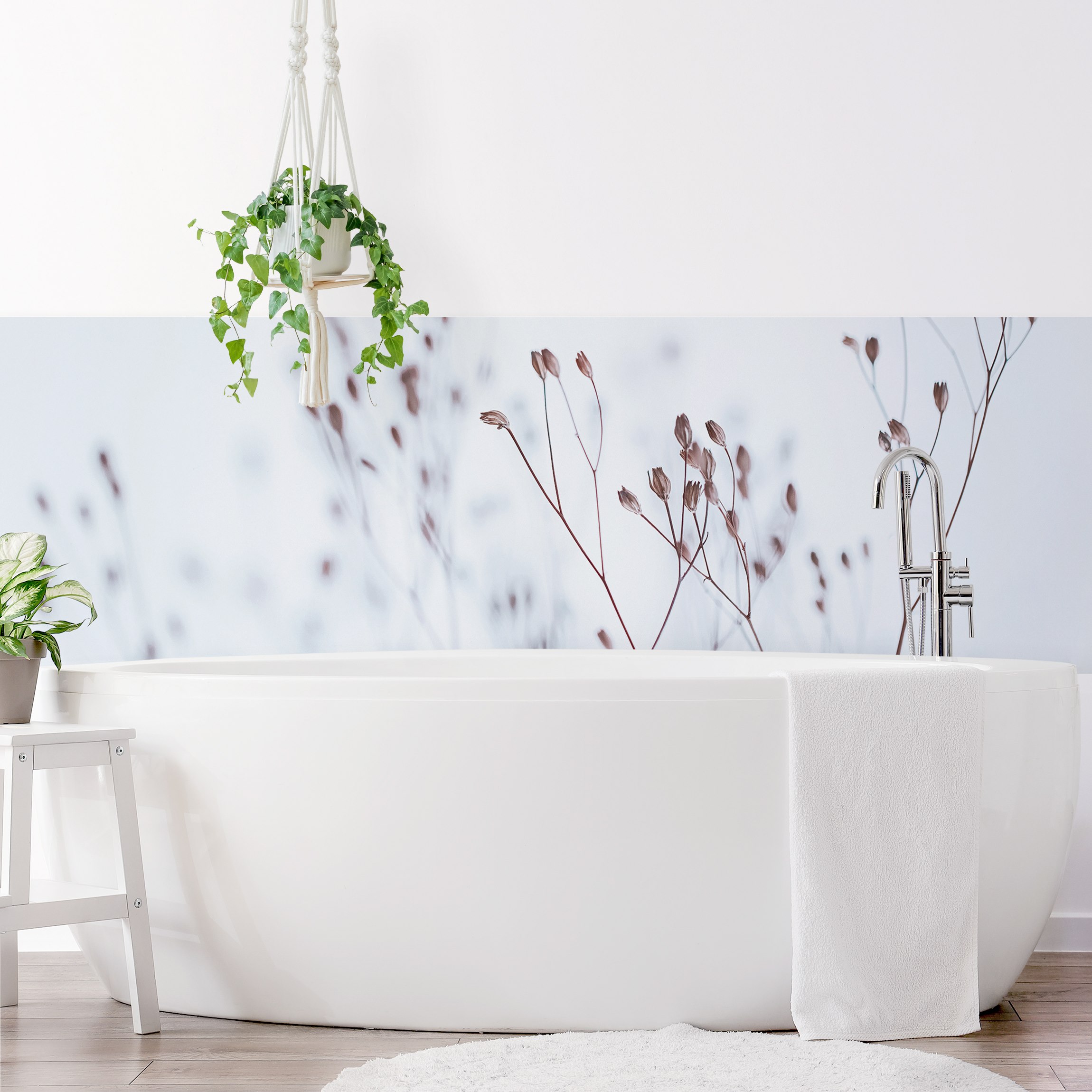 Wandverkleidung Bad Zartblaue Wildblumen