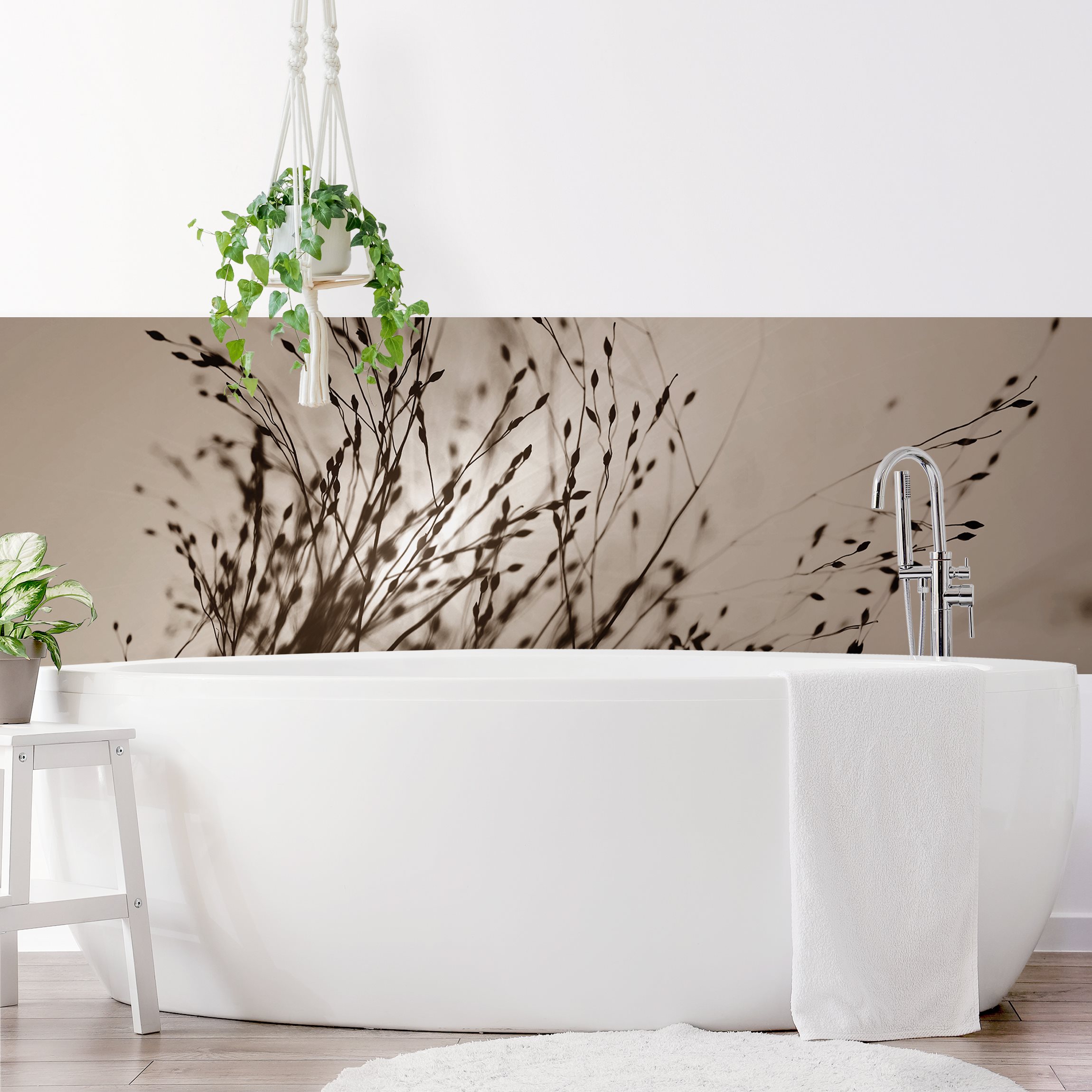 Wandverkleidung Bad Zarte Gräser im Morgennebel