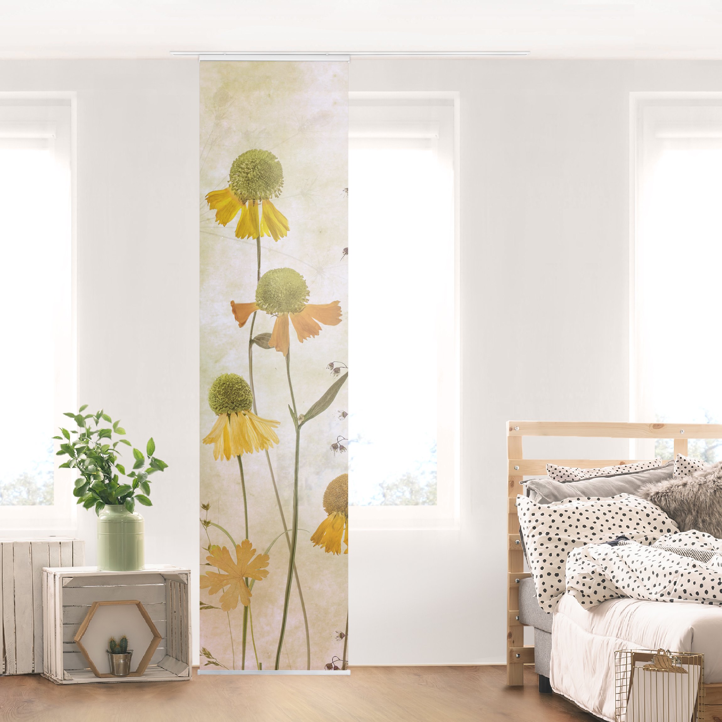 Schiebegardinen Set Blumen Zarte Helenium Blüten