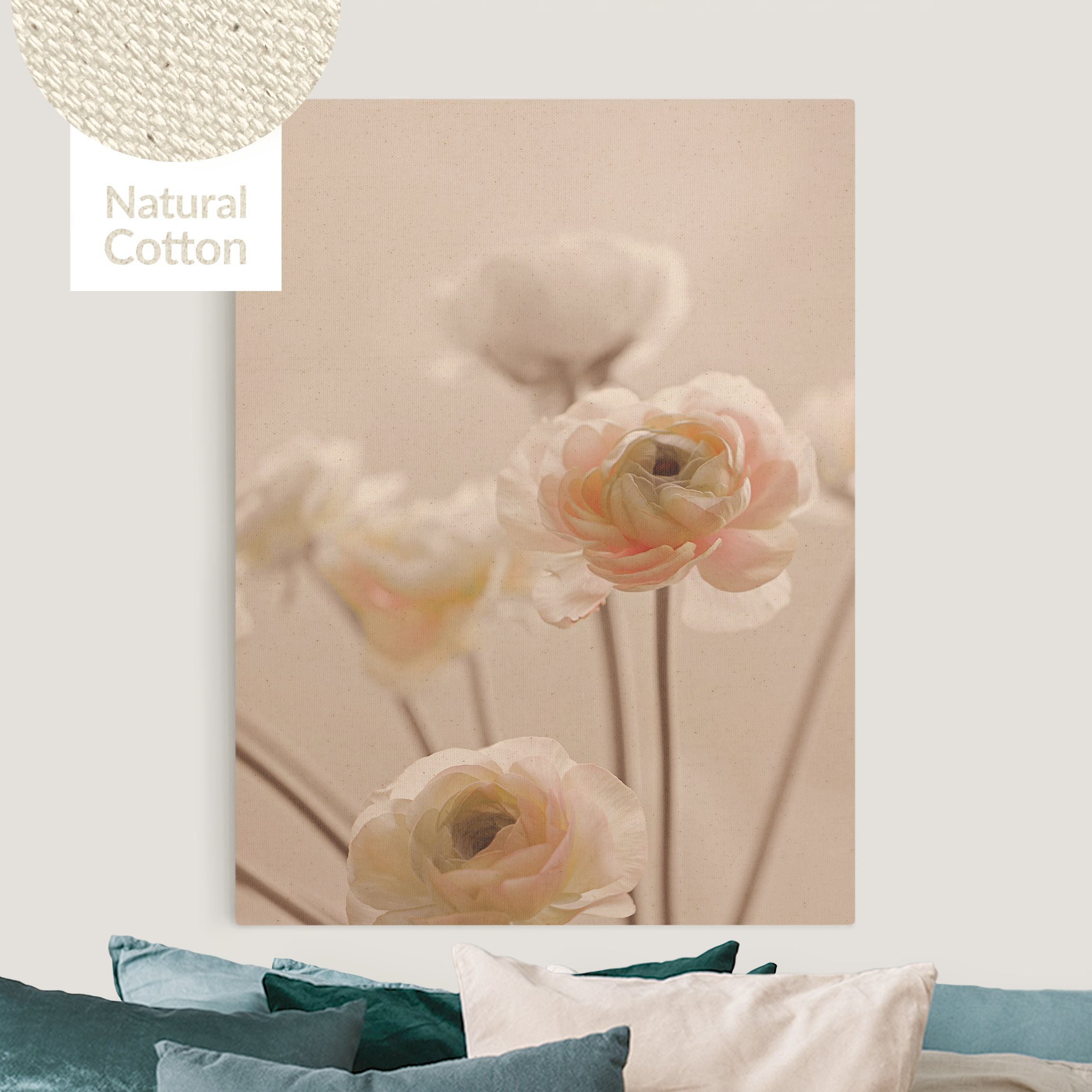 Leinwandbild auf Canvas Natural Zarter Strauch an Rosa Blüten