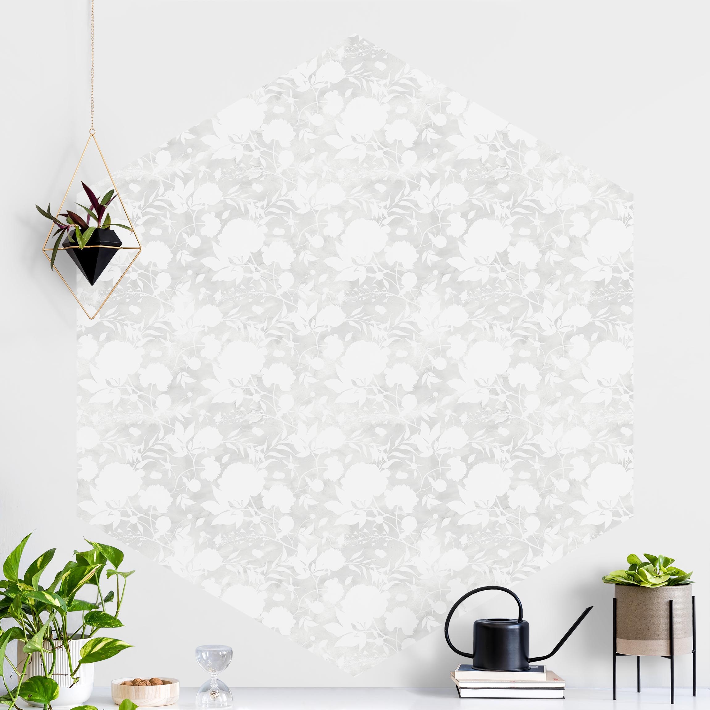Hexagon Mustertapete Zartes Aquarell Blüten Muster