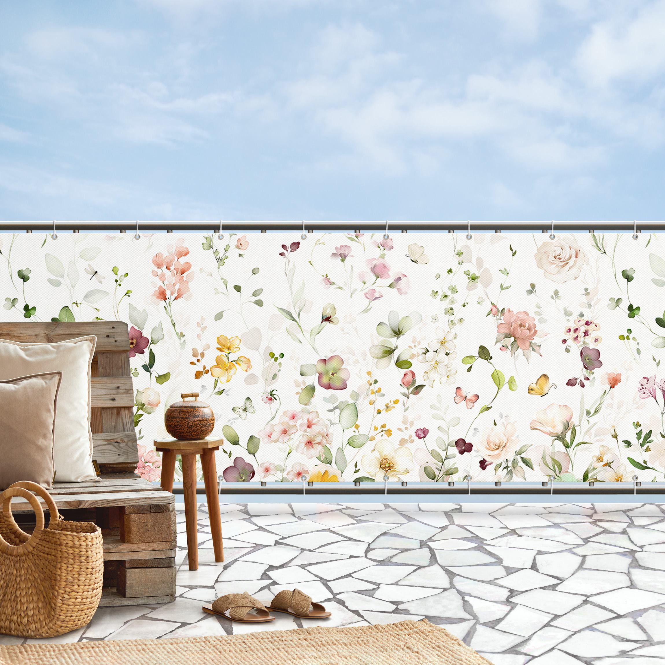 Balkon Sichtschutz Zartes Blütenarrangement