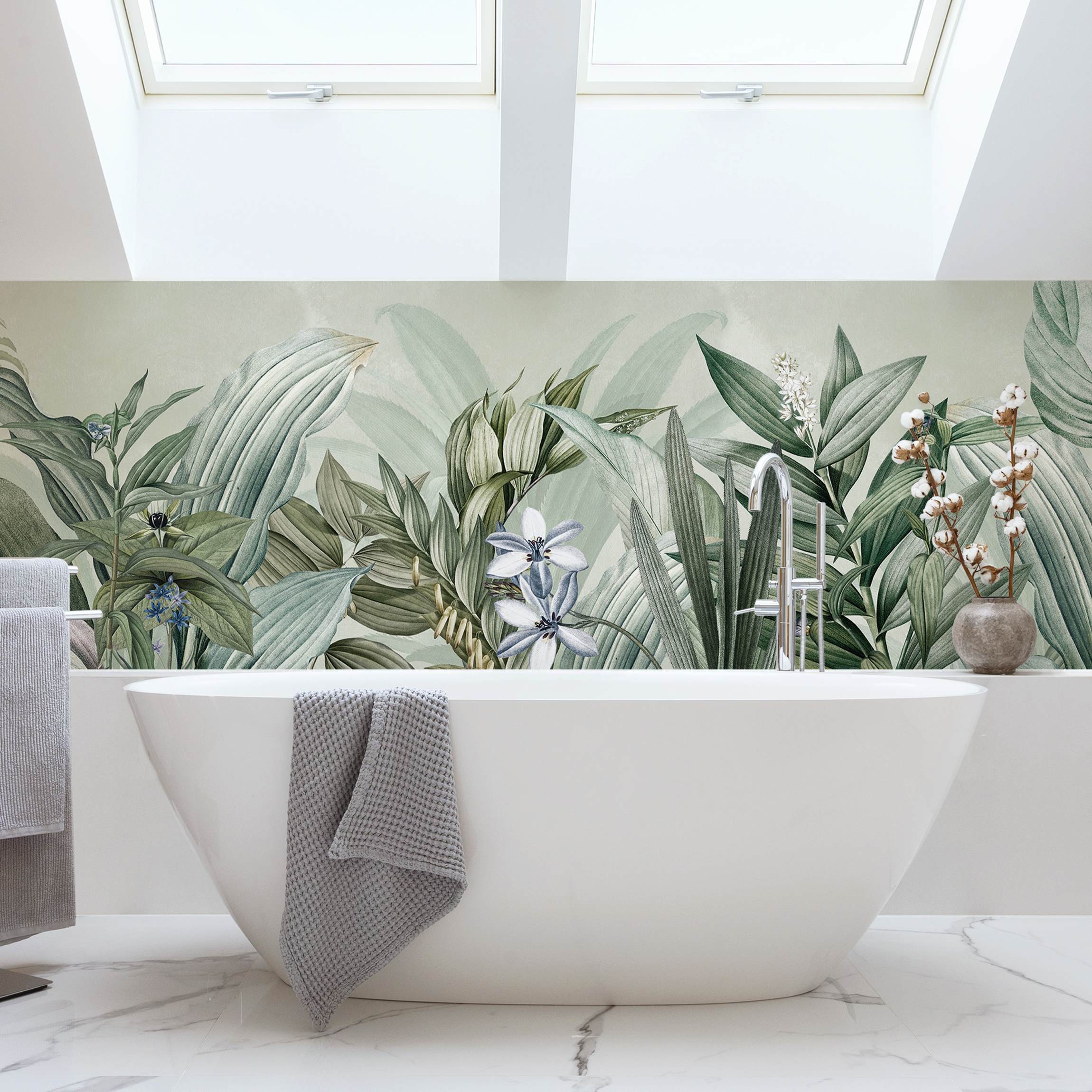 Wandverkleidung Bad Zartgrüne Dschungellandschaft