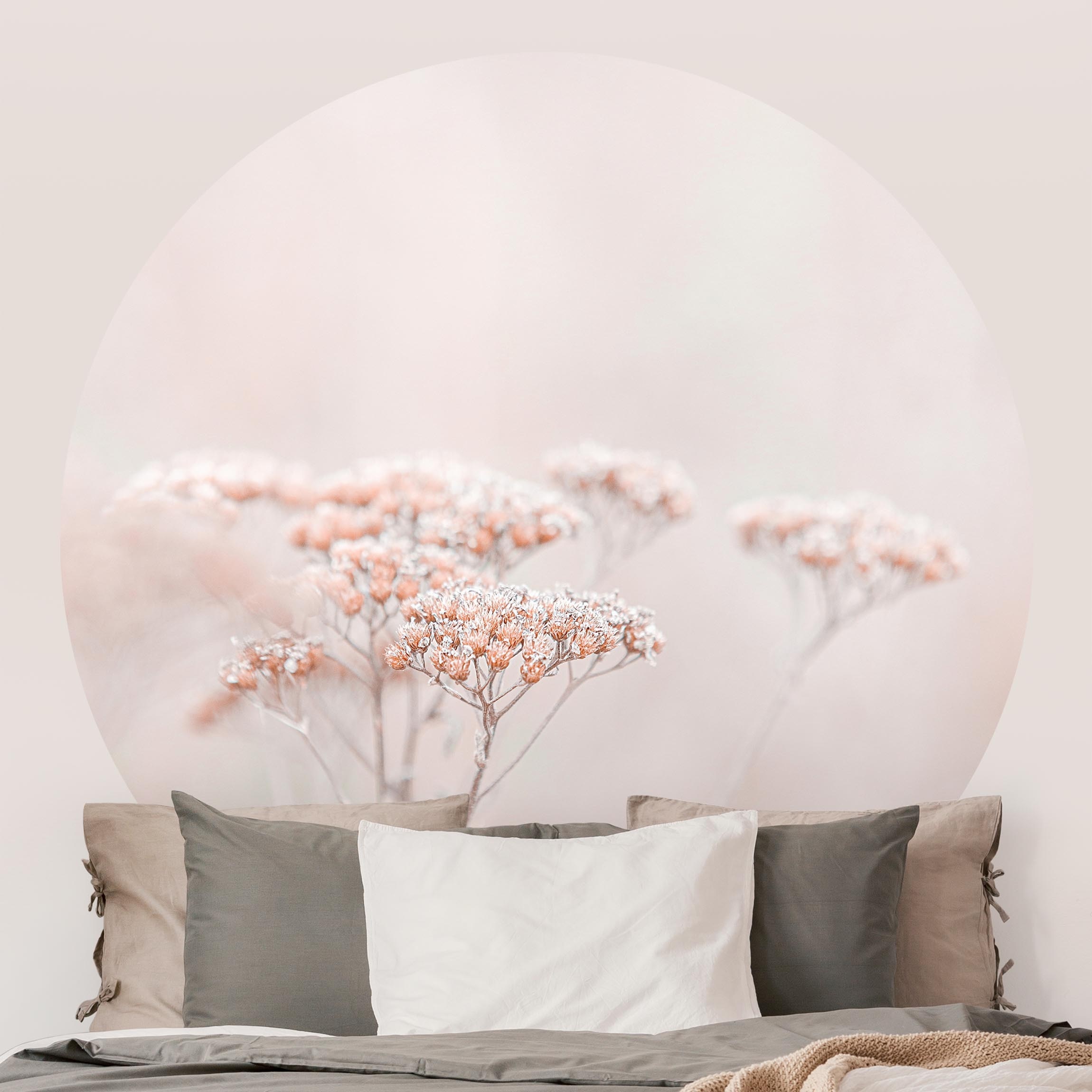 Runde Tapete selbstklebend Zartrosane Wildblumen
