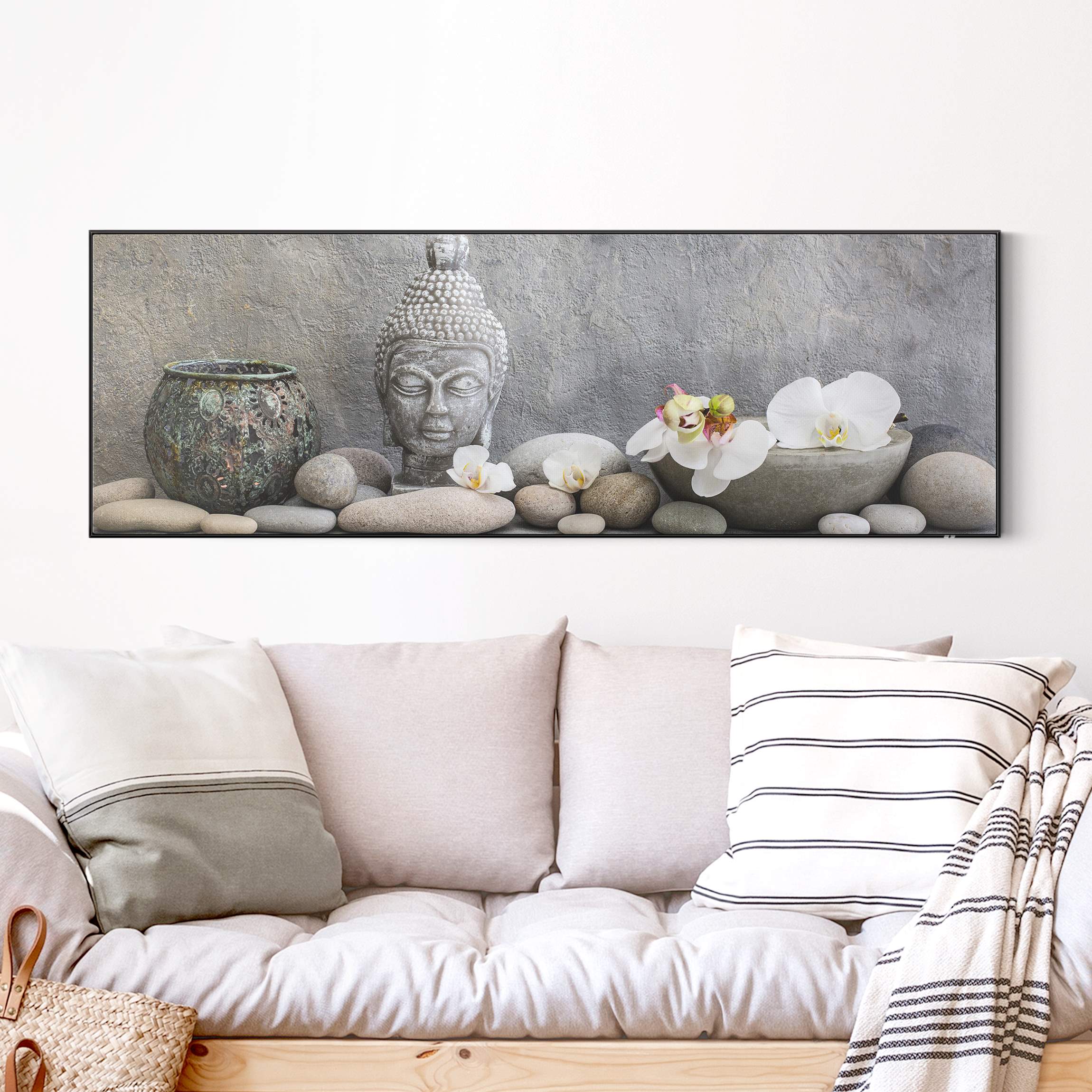 Wechselbild Zen Buddha mit weißen Orchideen