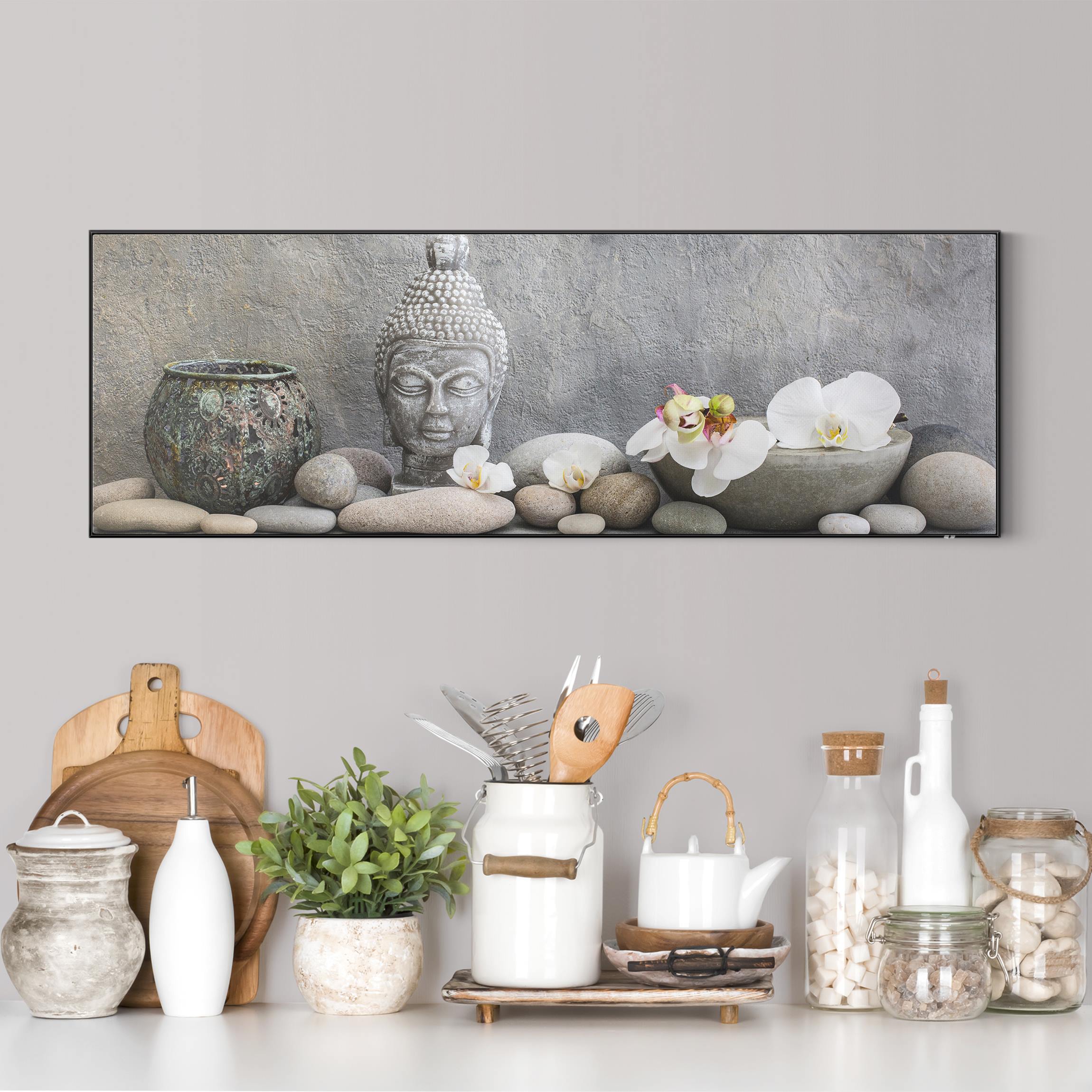 Wechselbild Zen Buddha mit weißen Orchideen