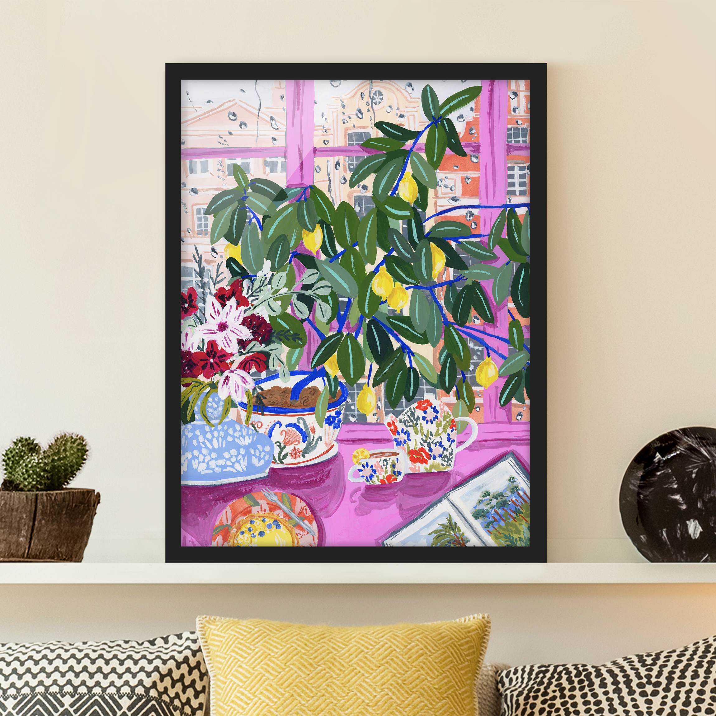 Bild mit Rahmen Zitronenbaum am Fenster