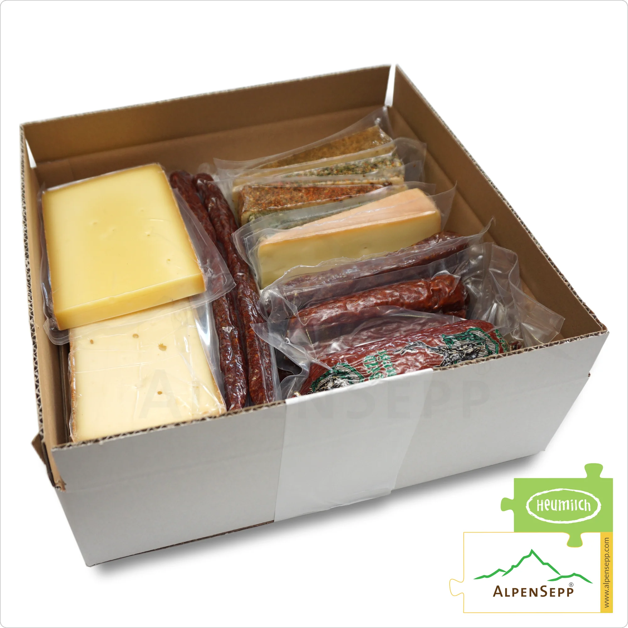 GEMISCHTE GESCHENKBOX » ALPENSEPP® « | Genussbox mit Käse + Wurst | 3,3 kg vielfältiger Genuss am Gaumen aus den Alpen