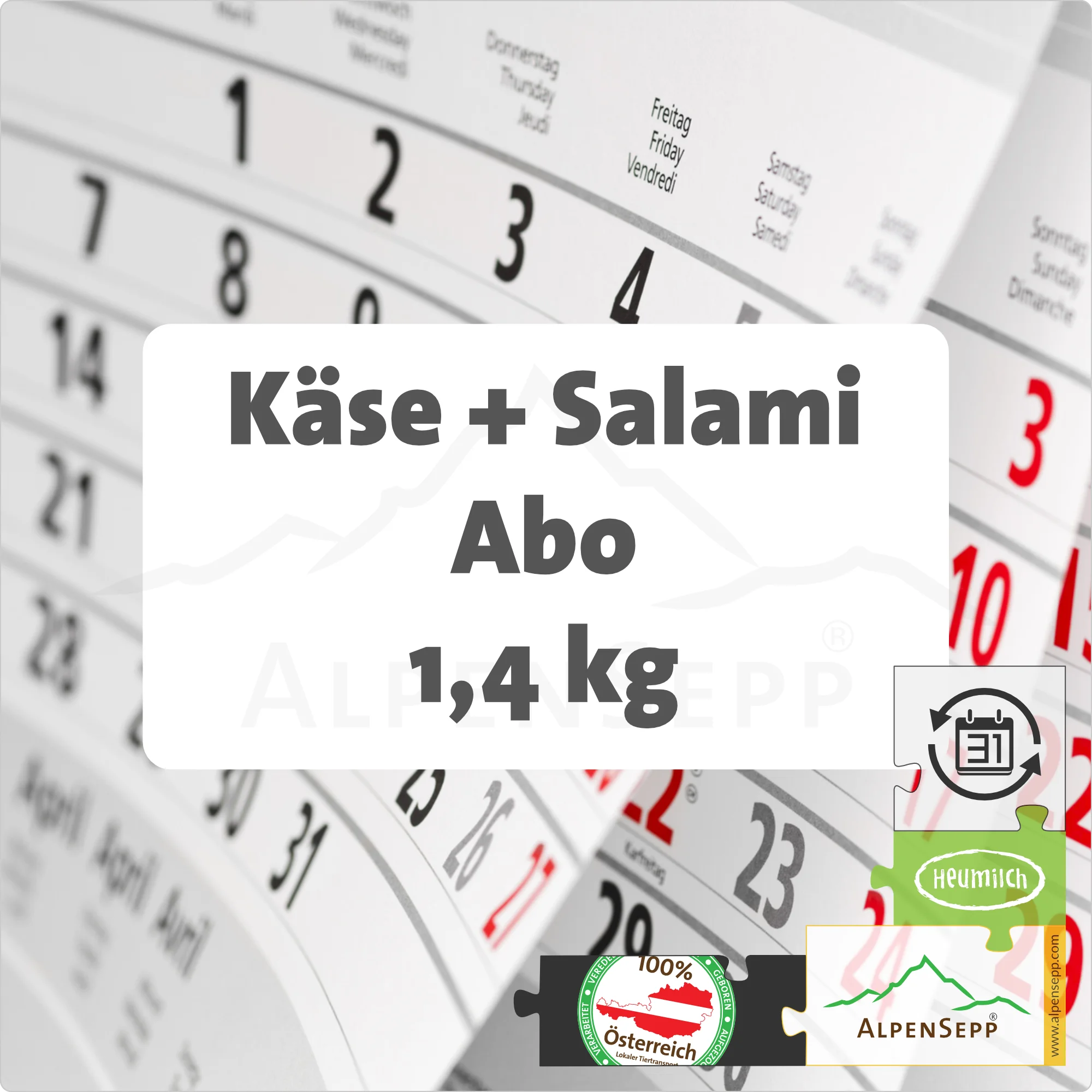 ABO BERGKÄSE, SCHNITTKÄSE + SALAMI VOM WILD | 1,4 kg mit abwechselnder Käse und Wurst Vielfalt | mit flexibler Laufzeit des Abos Unlimitiert