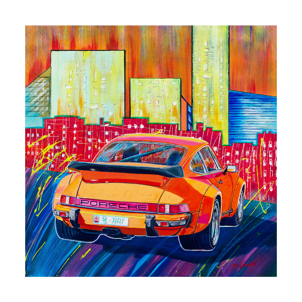  Porsche City' Leinwand Druck vom Original Acrylbild'