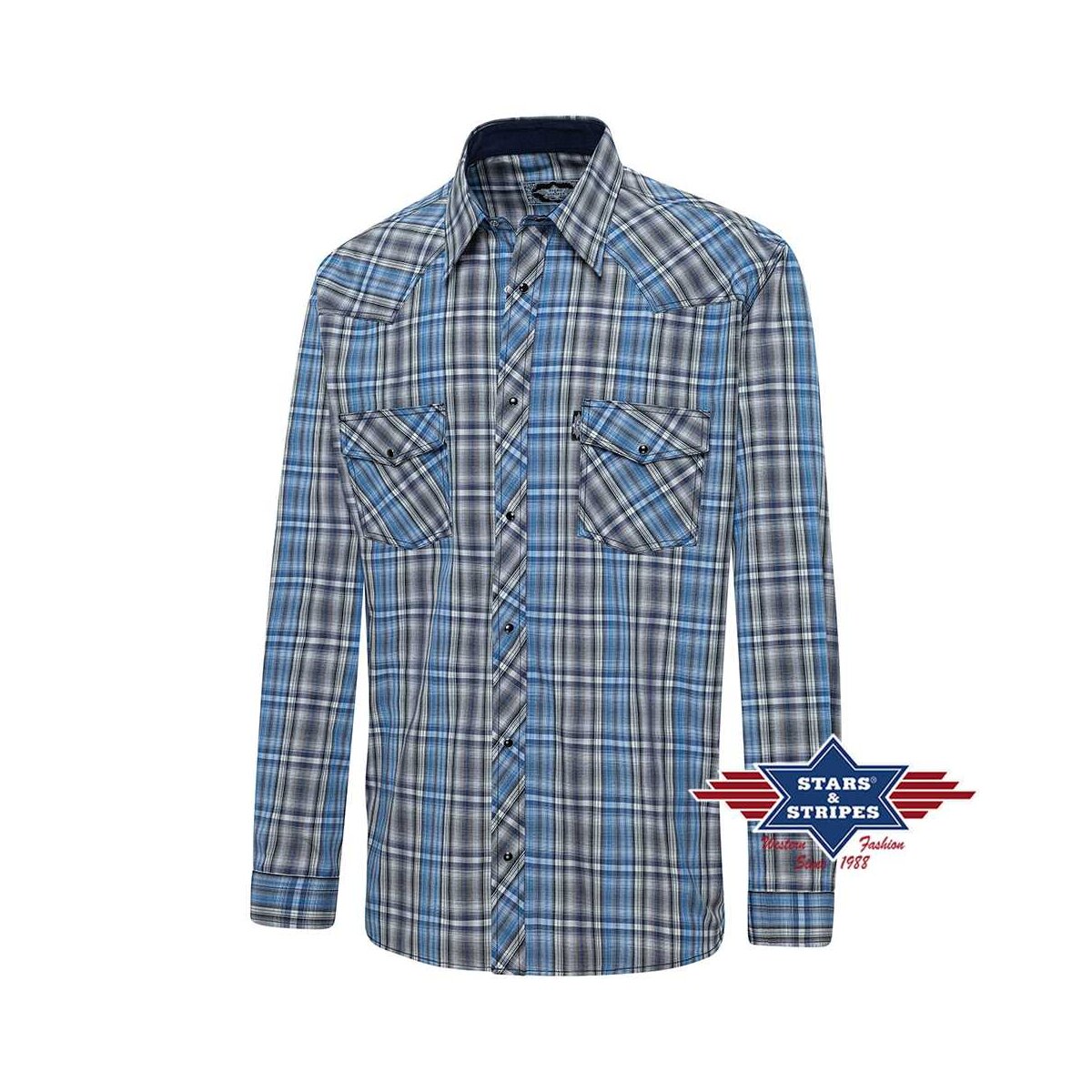 Herren Westernhemd mit Westernpasse - kariert XL