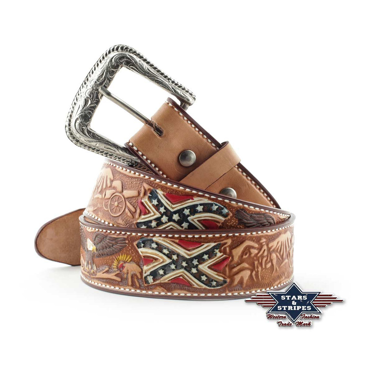 Herrengürtel Gürtel Westerngürtel Südstaaten 100% Rindsleder Stars&Stripes WG-12 - Produktvideo :-)