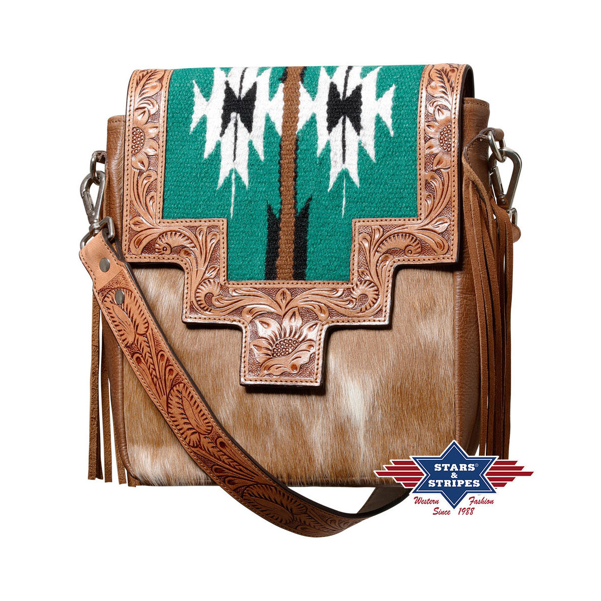 Zauberhafte Boho-Umhängetasche aus handpunziertem Rindsleder