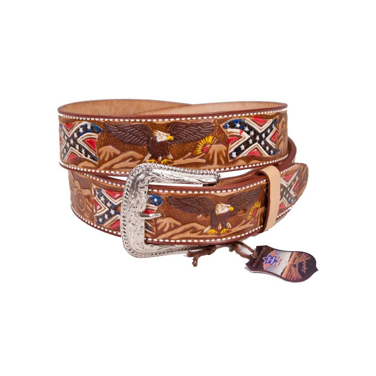 Herrengürtel Gürtel Westerngürtel Südstaaten 100% Rindsleder Stars&Stripes 38 inch