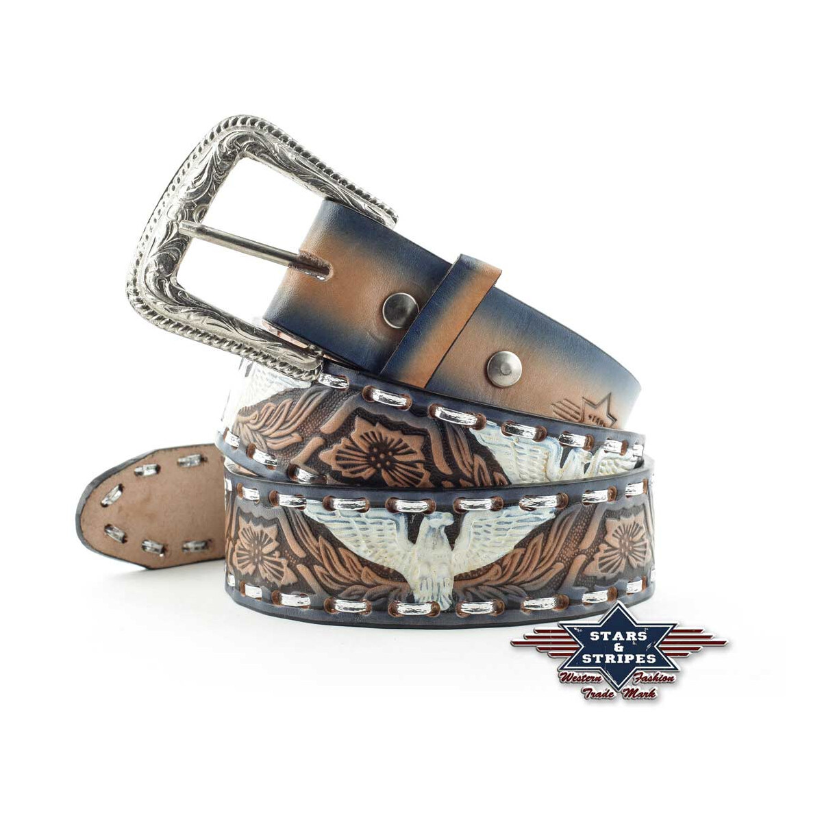 Ledergürtel Herren/Damen Westerngürtel mit Adler + Flechtung (mit Produktvideo)