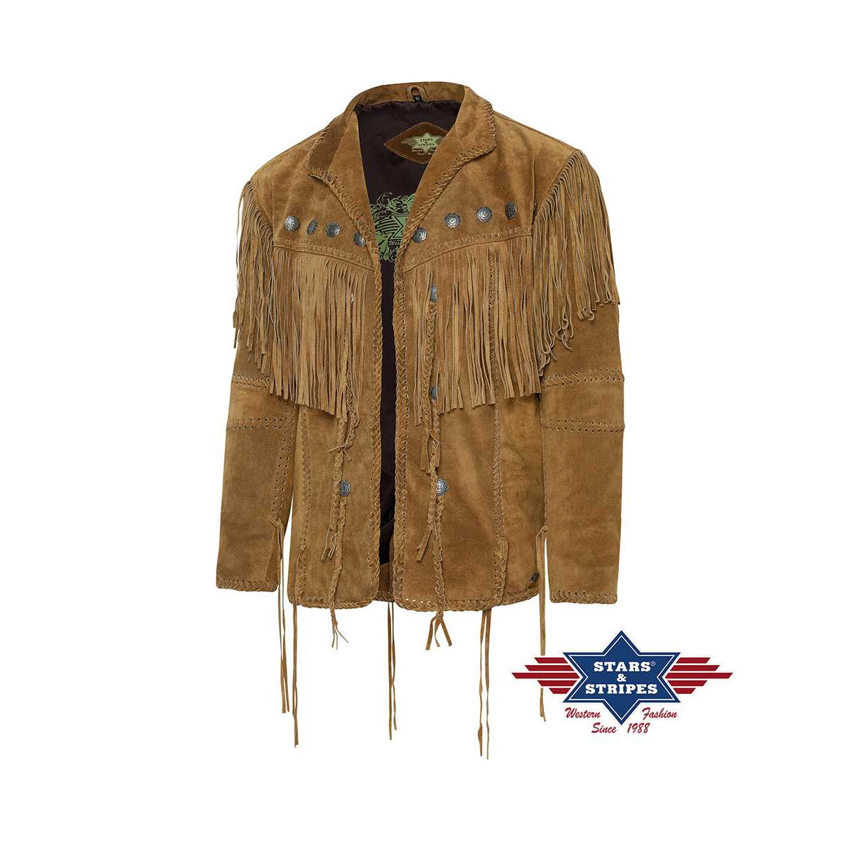 Fransenjacke, Jacke aus Rind-Veloursleder mit dekorativen Flechtungen