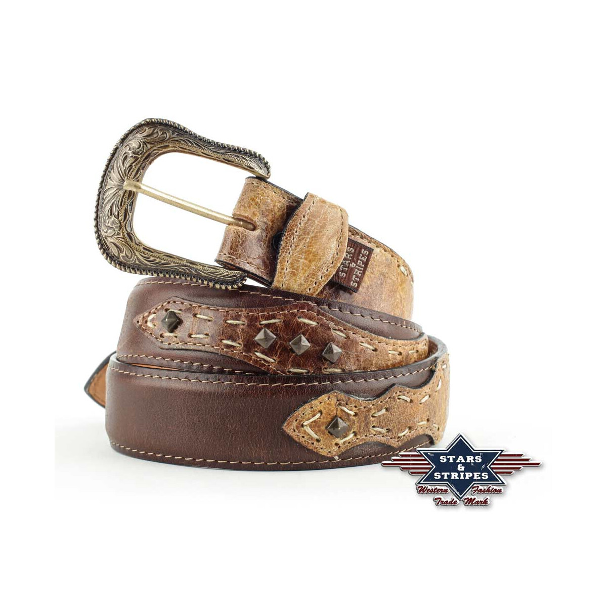 Hochwertiger 100% Ledergürtel Westerngürtel Herrengürtel Stars&Stripes