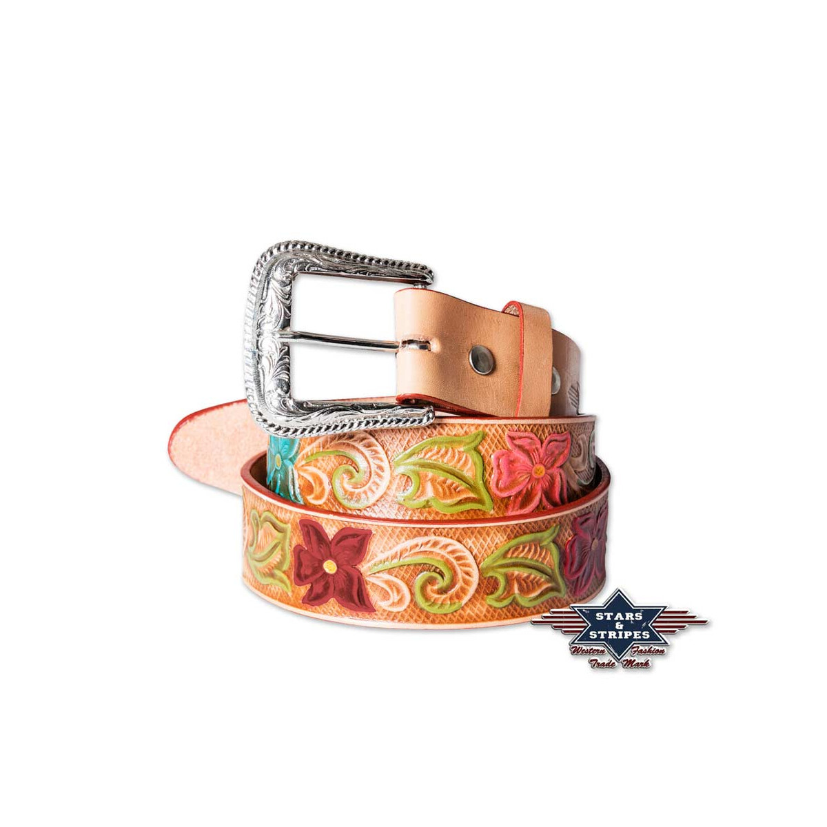 Damengürtel Ledergürtel Rockabilly Gürtel braun wg-101, Stars&Stripes