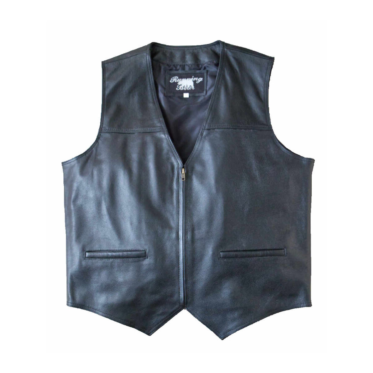 Herren Lederweste, Bikerweste, Rindsleder, schwarz mit Reissverschluss