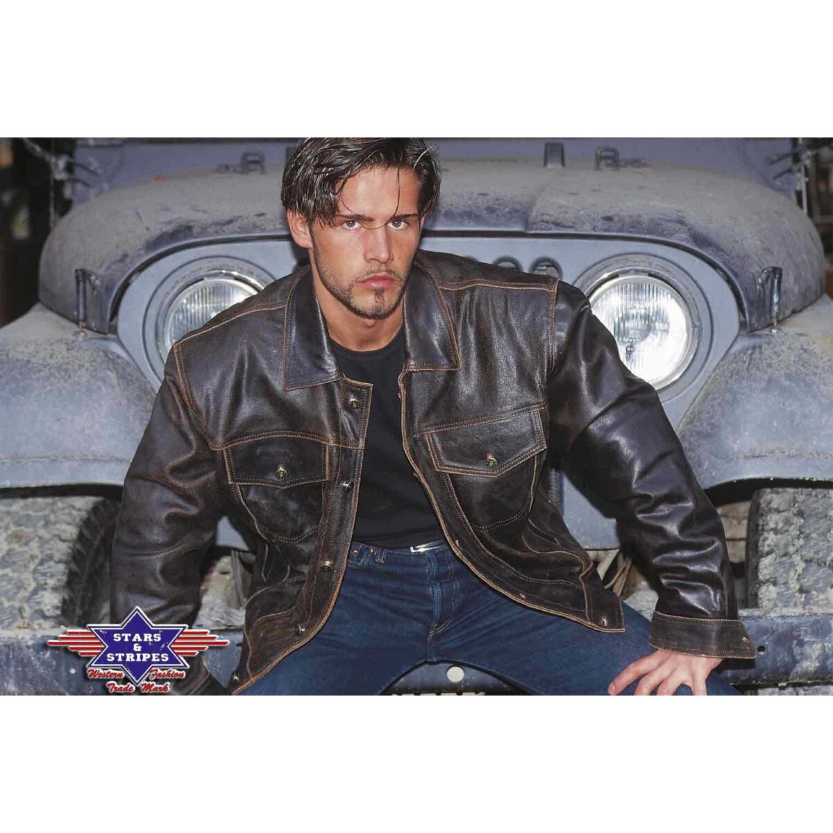 Lederjacke Bikerjacke Rockabilly Rindsleder braun Größe XL