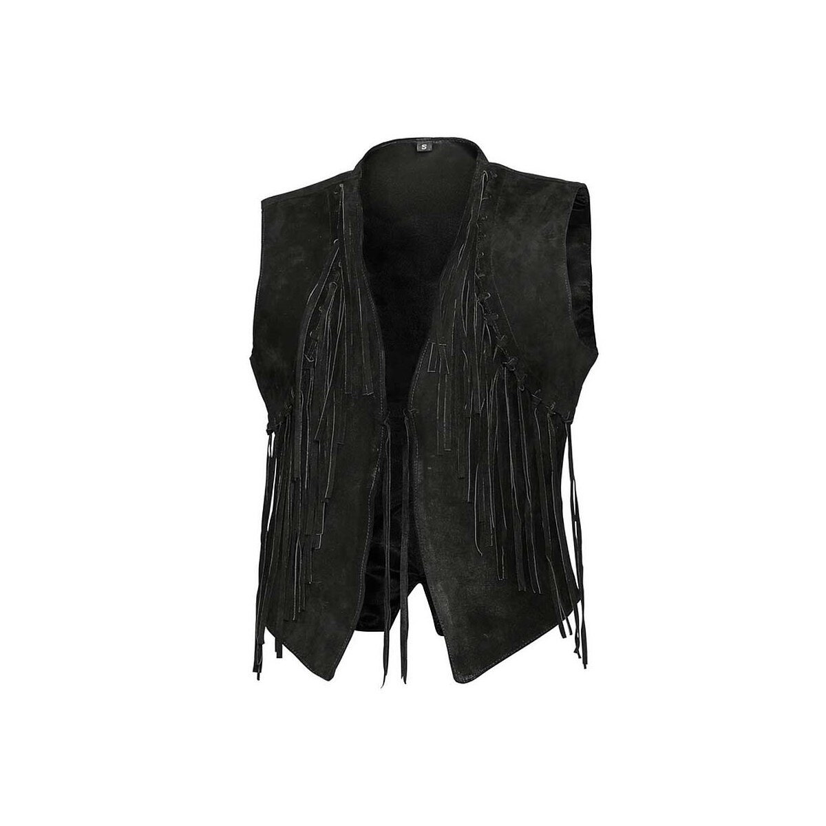 Damen Fransenweste schwarz Rindsvelour Leder Stars & Stripes Größe S