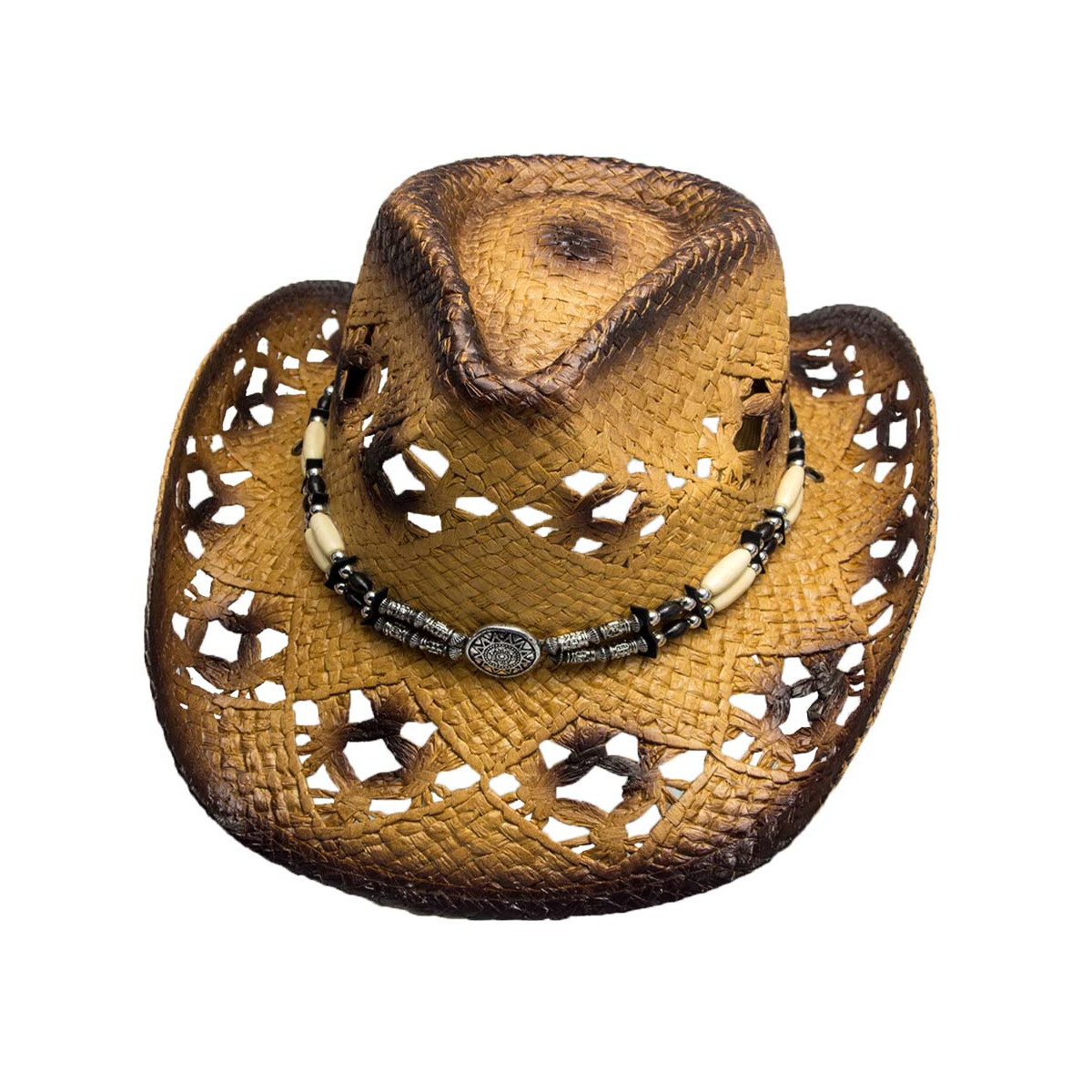 Strohhut Cowboyhut Westernhut Country Sonnenhut Perlen Hutband Concho + Kinnband