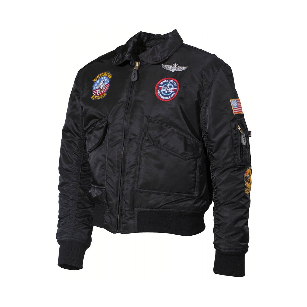 US Kinder-Pilotenjacke, Bomberjacke, CWU, mit Fliegerabzeichen, Jacke schwarz-L