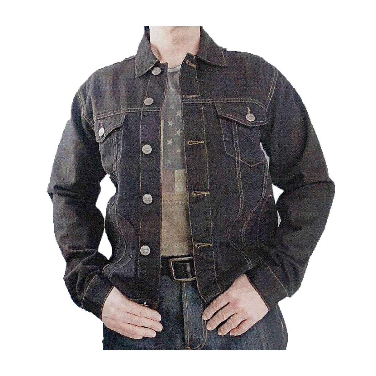 Klassische Jeansjacke mit Metallknöpfen und vielseitigen Taschen schwarz-L