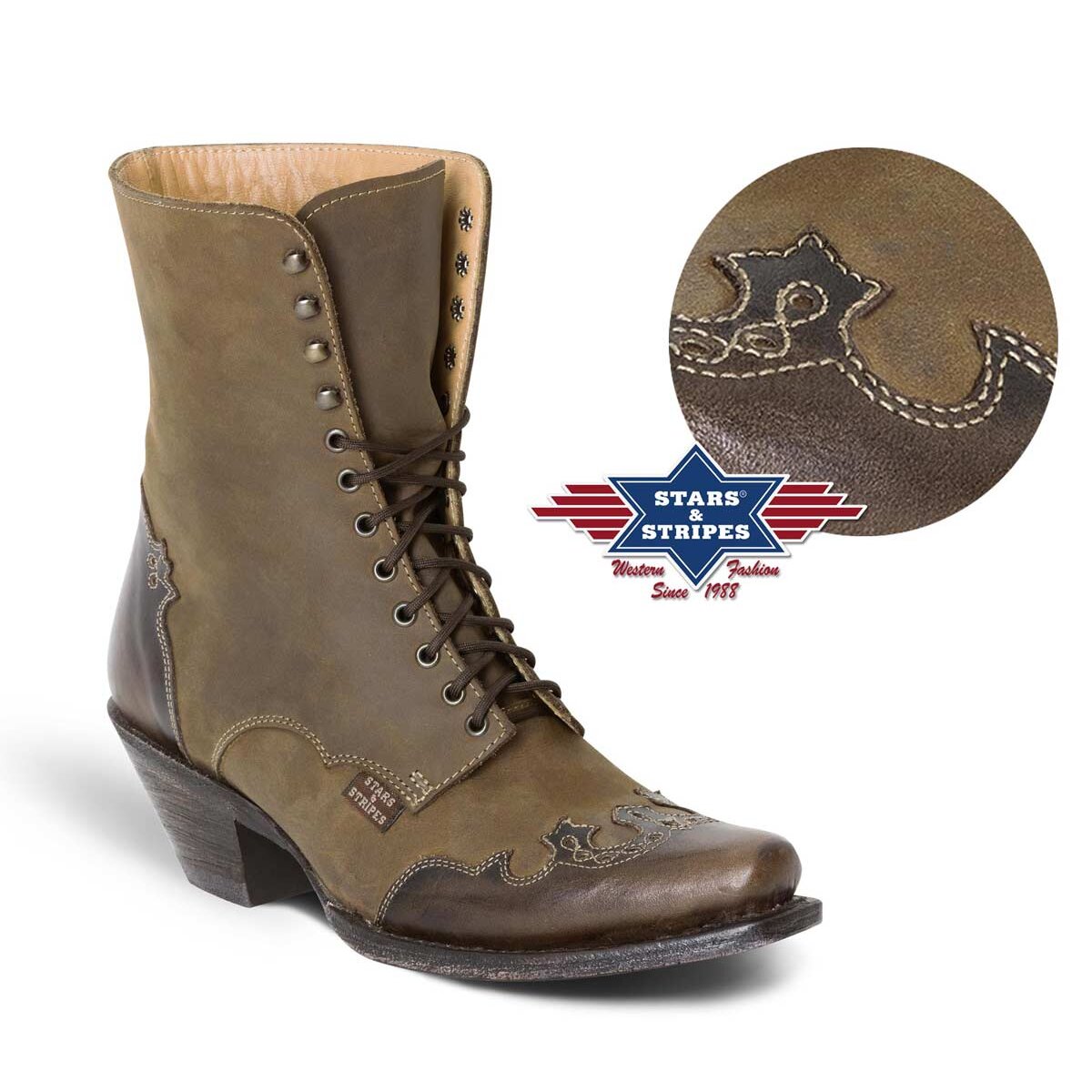 Westernstiefel, Cowboysiefel braun mit dekorativer Schnürung Stars&Stripes 37