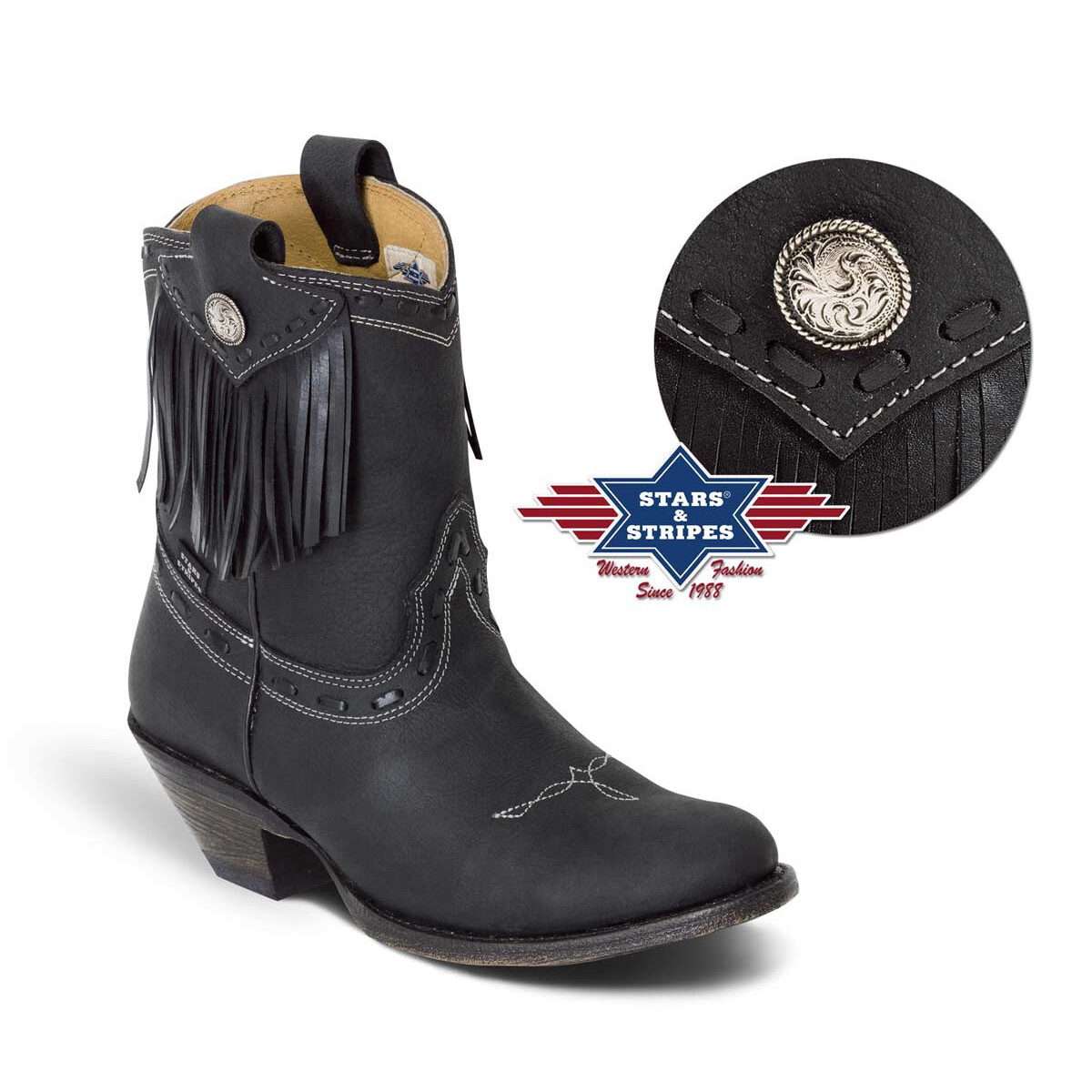 Damen Westernstiefel, Cowboysiefel schwarz Stars&Stripes