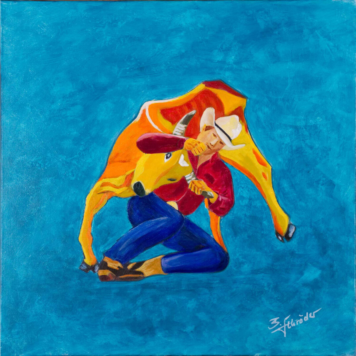 Cowboy Rodeo Bullenreiten Stierkampf Westernreiten Acrylbild Leinwand 60x60x2cm