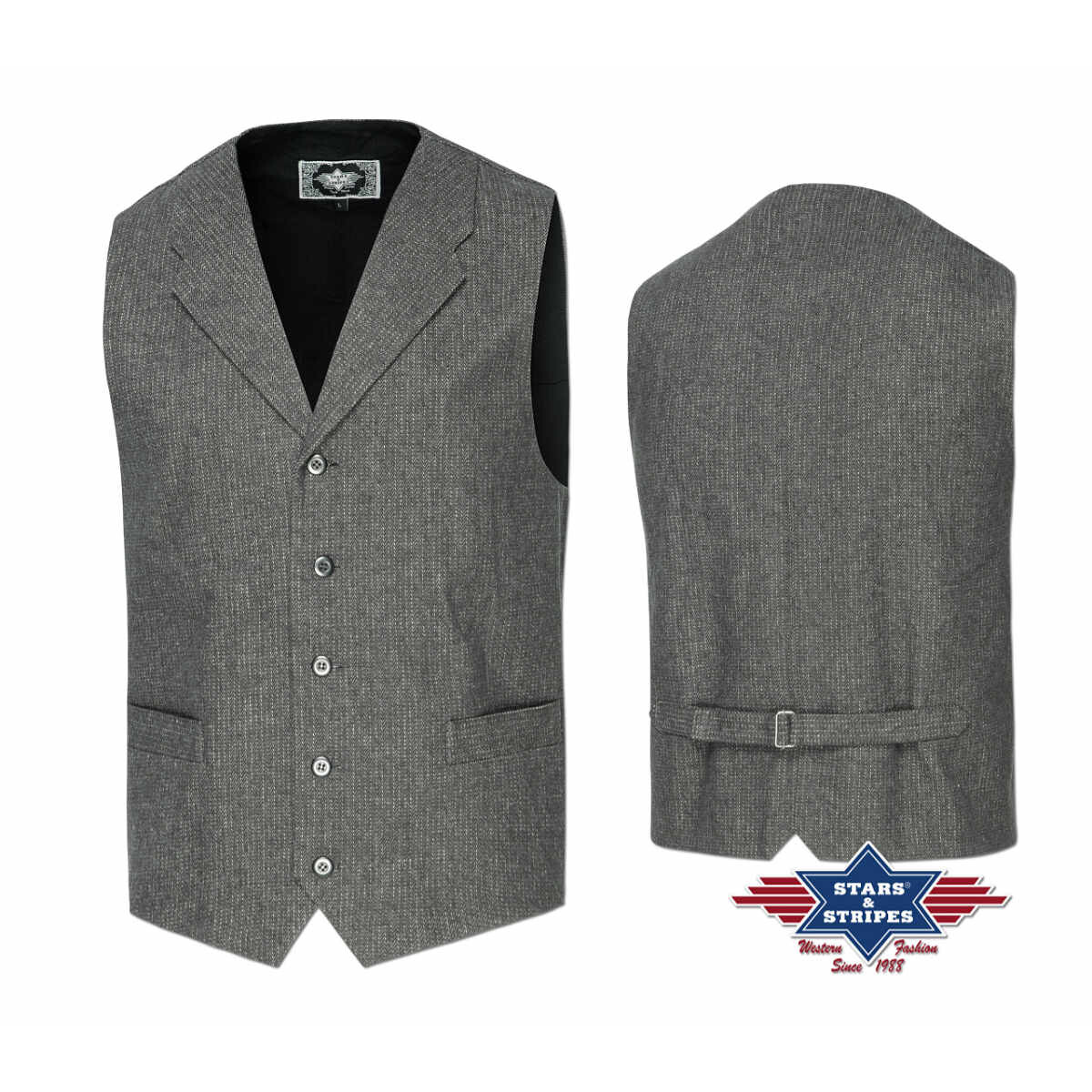 Oldstyle Weste mit zwei Eingriftaschen, grau, 100% Baumwolle, Ray