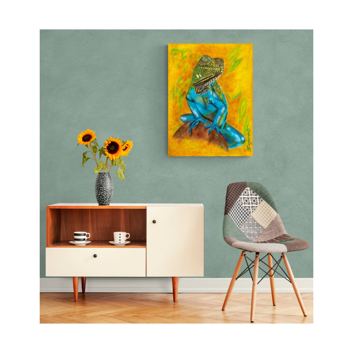 Acrylbild Echse, Airbrush, Leinwand 60x80, original handgemalt, signiert